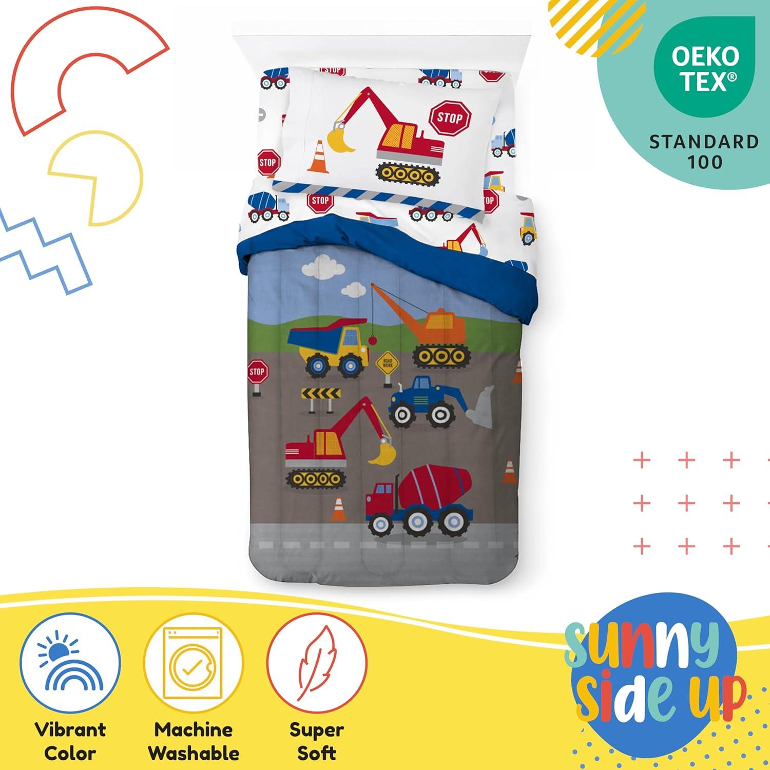 imageSunny Side Up Bluey amp Friends Toddler Comforter Set 4 Piece Preschool Bedding Includes Comforter Sheets amp Pillow Cover Super Soft Microfiber Bed SetMulti Construction Zone