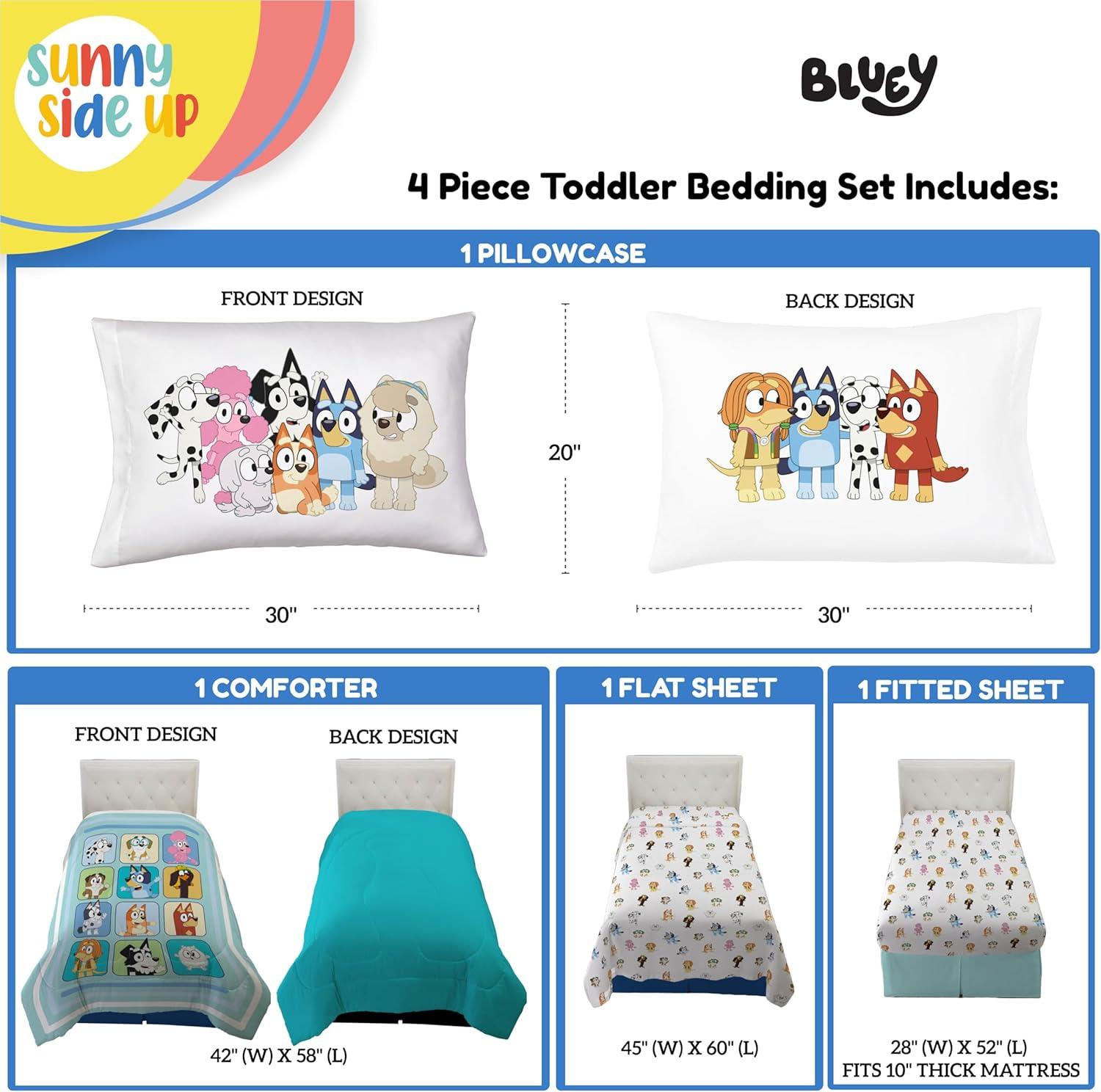 imageSunny Side Up Bluey amp Friends Toddler Comforter Set 4 Piece Preschool Bedding Includes Comforter Sheets amp Pillow Cover Super Soft Microfiber Bed SetMulti Bluey
