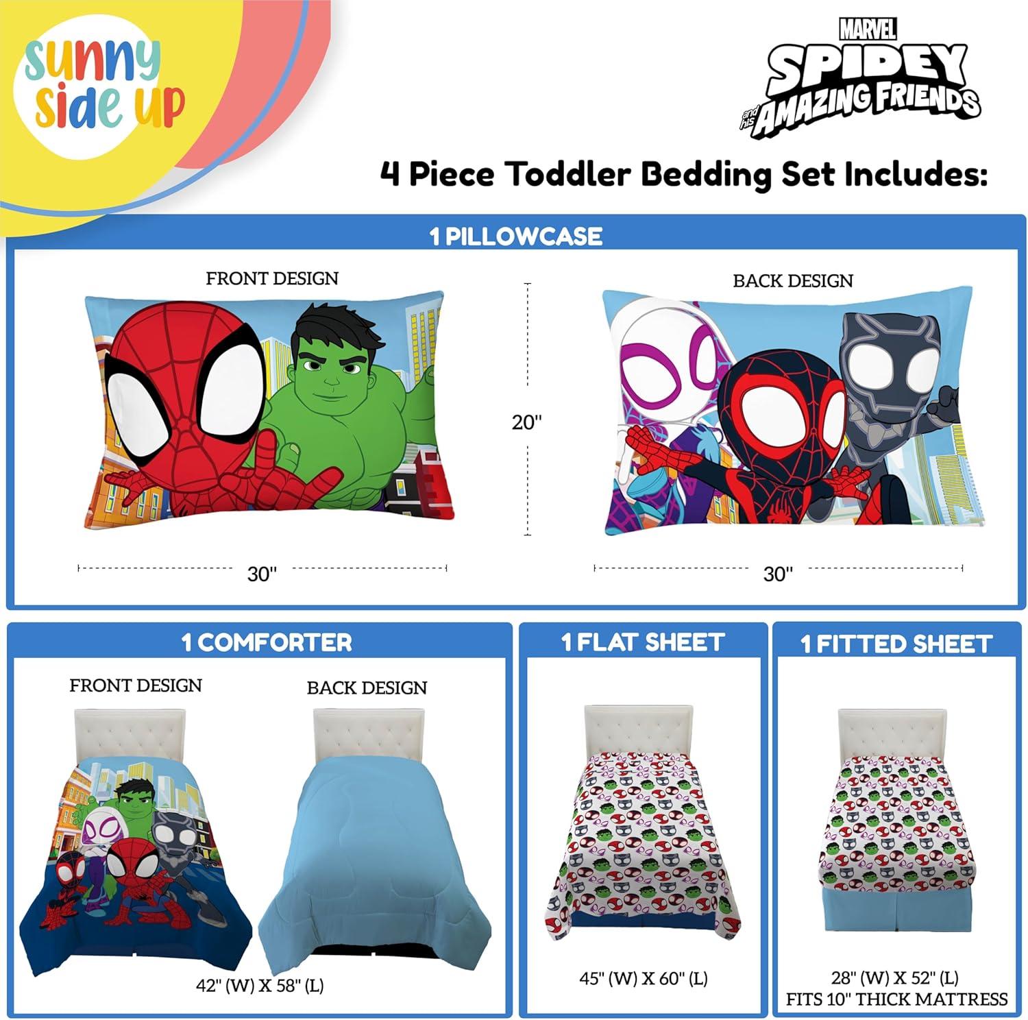 imageSunny Side Up Bluey amp Friends Toddler Comforter Set 4 Piece Preschool Bedding Includes Comforter Sheets amp Pillow Cover Super Soft Microfiber Bed SetMulti Spidey Friends