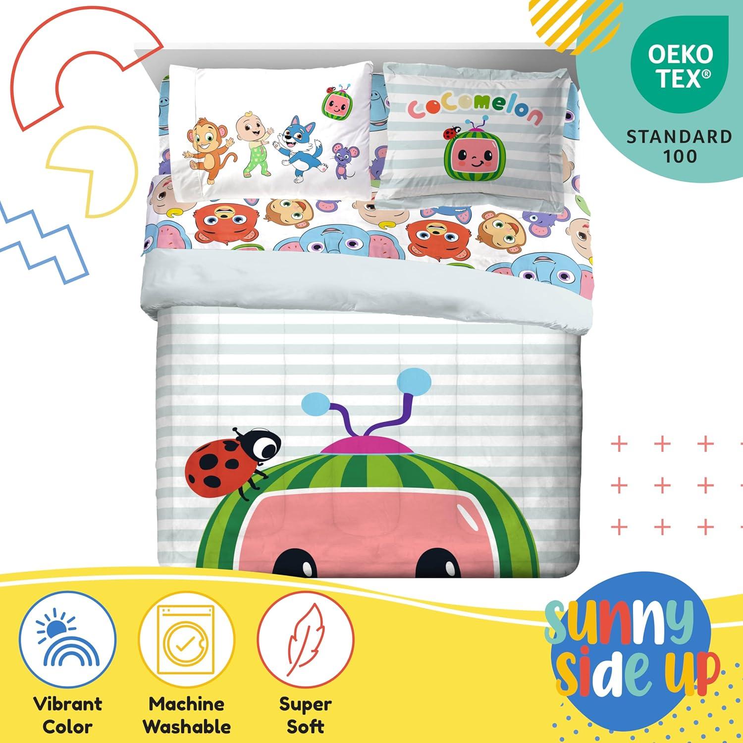 imageSunny Side Up Bluey amp Friends Toddler Comforter Set 4 Piece Preschool Bedding Includes Comforter Sheets amp Pillow Cover Super Soft Microfiber Bed SetTeal Cocomelon