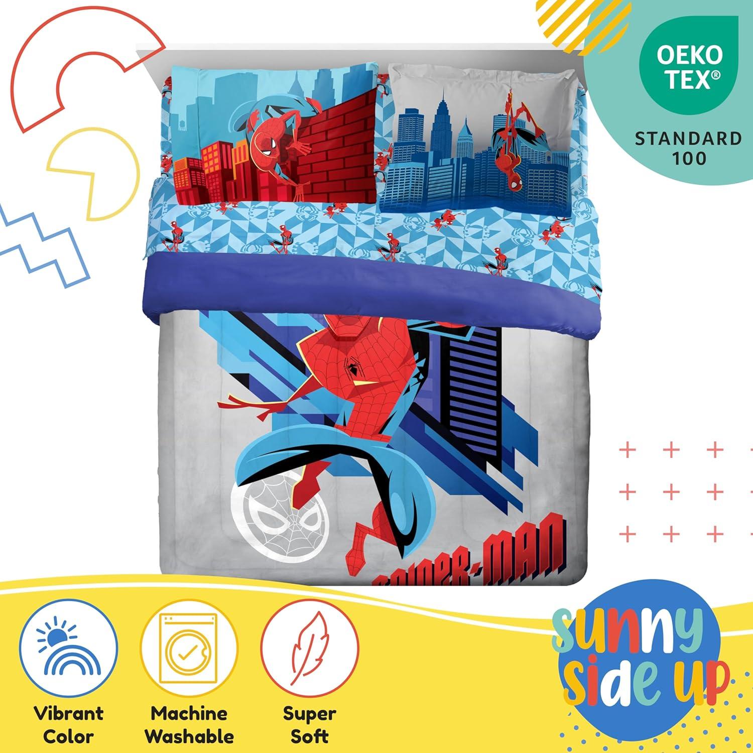 imageSunny Side Up Bluey amp Friends Toddler Comforter Set 4 Piece Preschool Bedding Includes Comforter Sheets amp Pillow Cover Super Soft Microfiber Bed SetGray Spiderman