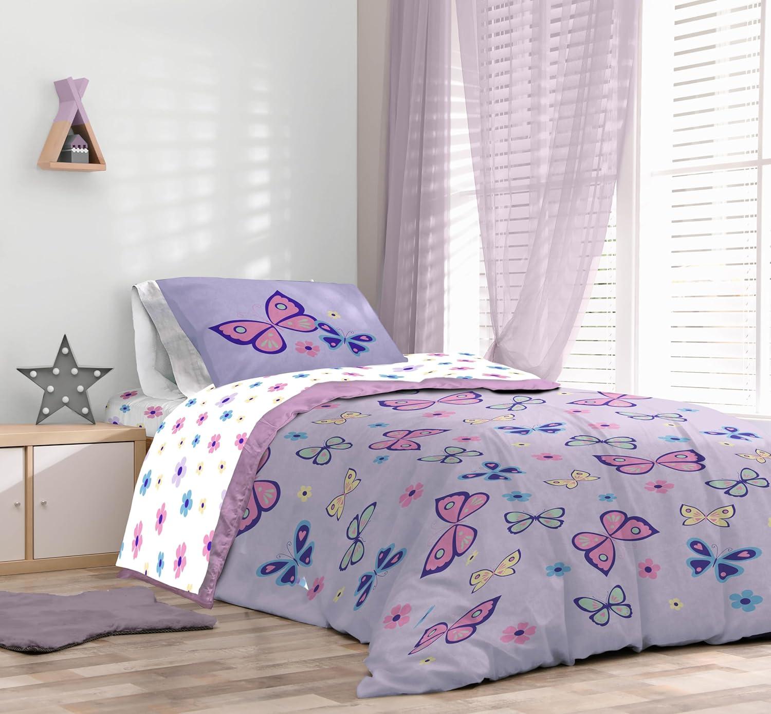 imageSunny Side Up Bluey amp Friends Toddler Comforter Set 4 Piece Preschool Bedding Includes Comforter Sheets amp Pillow Cover Super Soft Microfiber Bed SetPurple Butterfly
