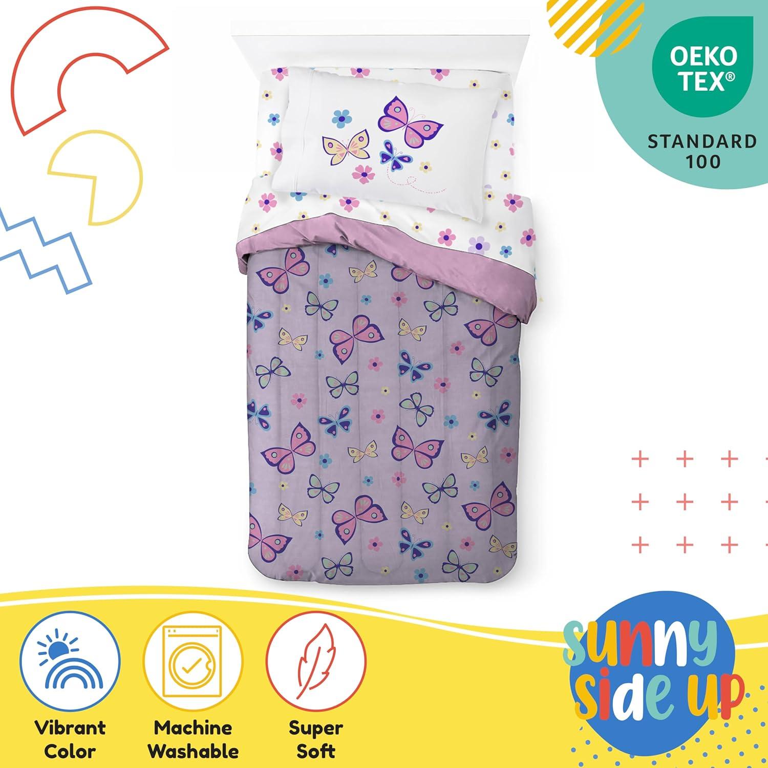 imageSunny Side Up Bluey amp Friends Toddler Comforter Set 4 Piece Preschool Bedding Includes Comforter Sheets amp Pillow Cover Super Soft Microfiber Bed SetPurple Butterfly