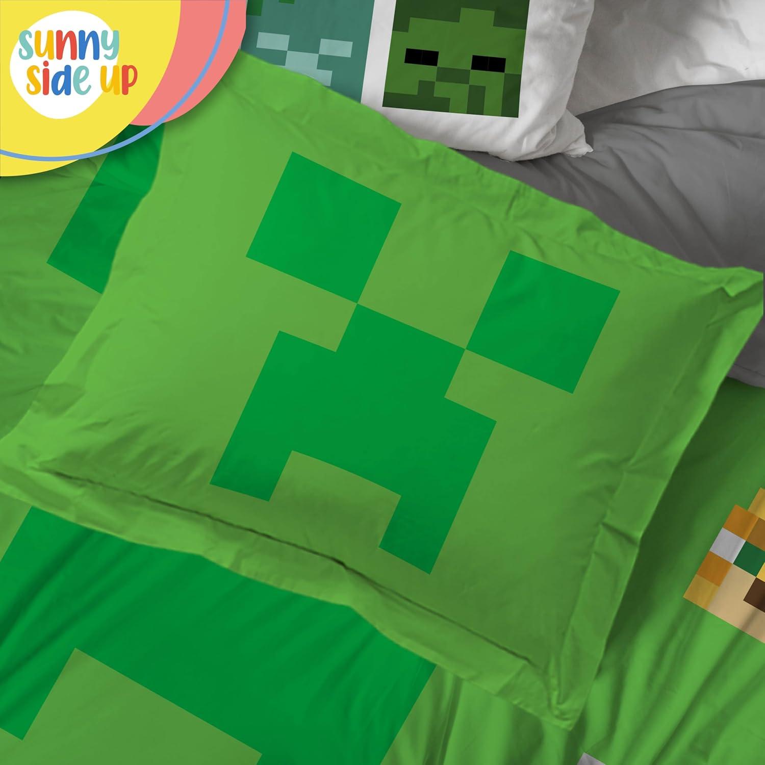 imageSunny Side Up Bluey amp Friends Toddler Comforter Set 4 Piece Preschool Bedding Includes Comforter Sheets amp Pillow Cover Super Soft Microfiber Bed SetGreen Minecraft