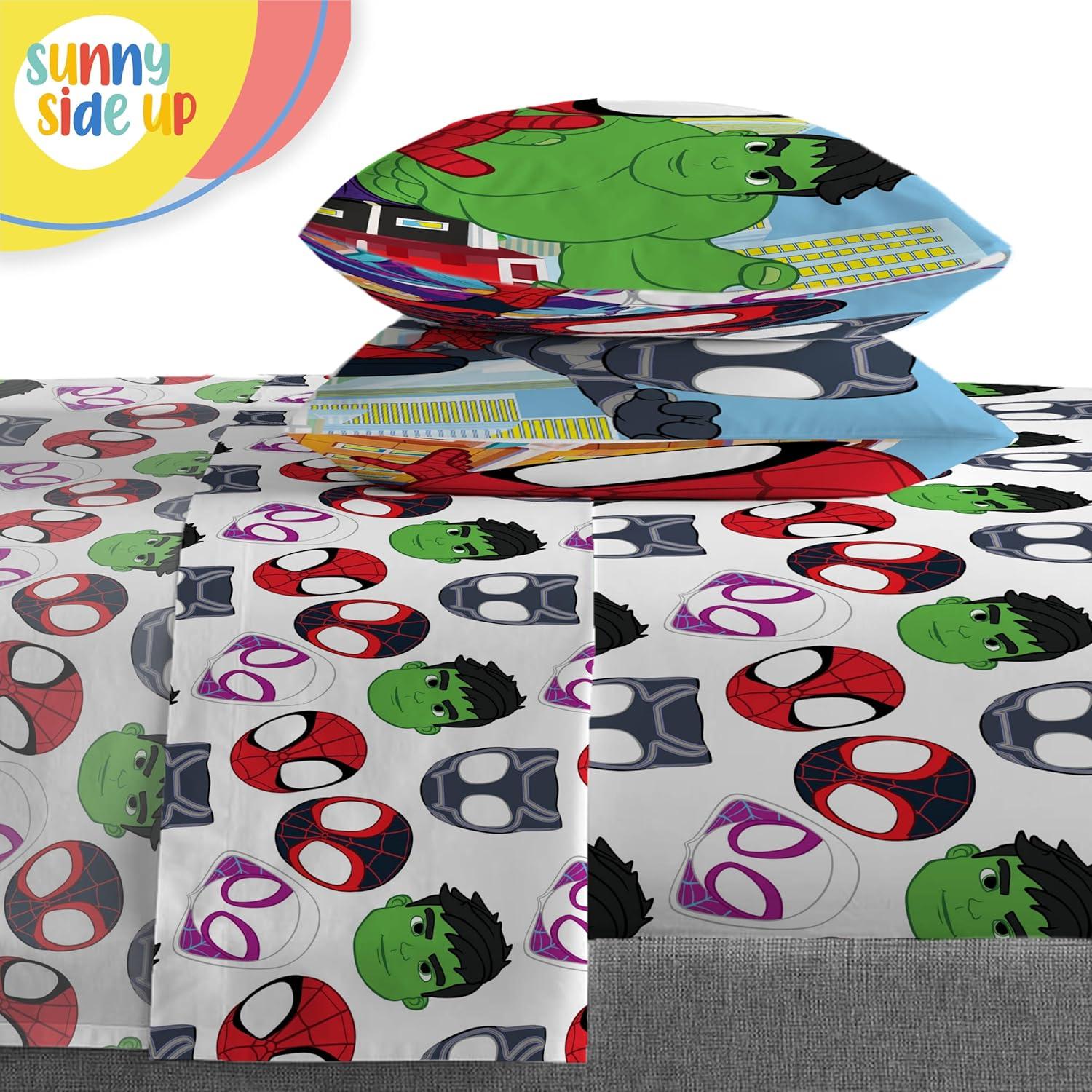 imageSunny Side Up Bluey amp Friends Toddler Comforter Set 4 Piece Preschool Bedding Includes Comforter Sheets amp Pillow Cover Super Soft Microfiber Bed SetMulti Spidey Friends