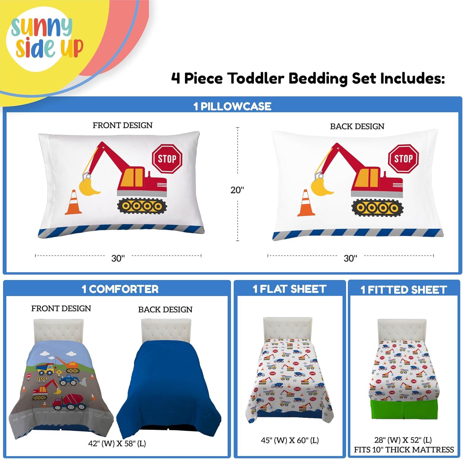 imageSunny Side Up Bluey amp Friends Toddler Comforter Set 4 Piece Preschool Bedding Includes Comforter Sheets amp Pillow Cover Super Soft Microfiber Bed SetMulti Construction Zone