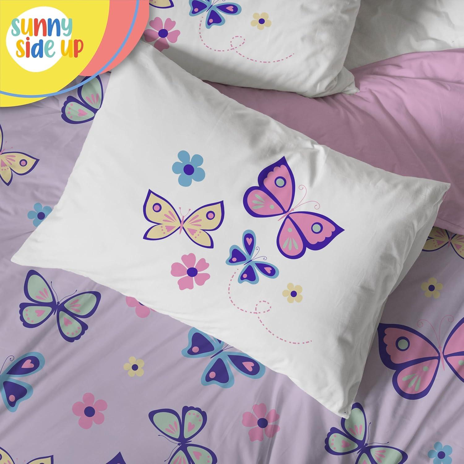 imageSunny Side Up Bluey amp Friends Toddler Comforter Set 4 Piece Preschool Bedding Includes Comforter Sheets amp Pillow Cover Super Soft Microfiber Bed SetPurple Butterfly