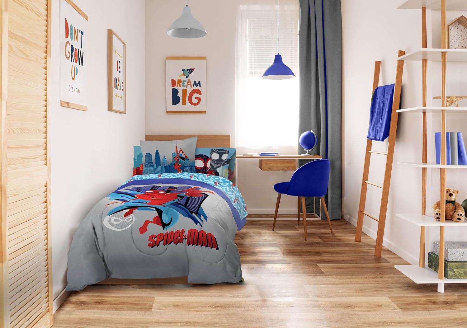 imageSunny Side Up Bluey amp Friends Toddler Comforter Set 4 Piece Preschool Bedding Includes Comforter Sheets amp Pillow Cover Super Soft Microfiber Bed SetGray Spiderman