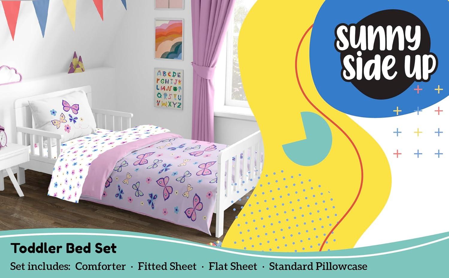 imageSunny Side Up Bluey amp Friends Toddler Comforter Set 4 Piece Preschool Bedding Includes Comforter Sheets amp Pillow Cover Super Soft Microfiber Bed SetPurple Butterfly