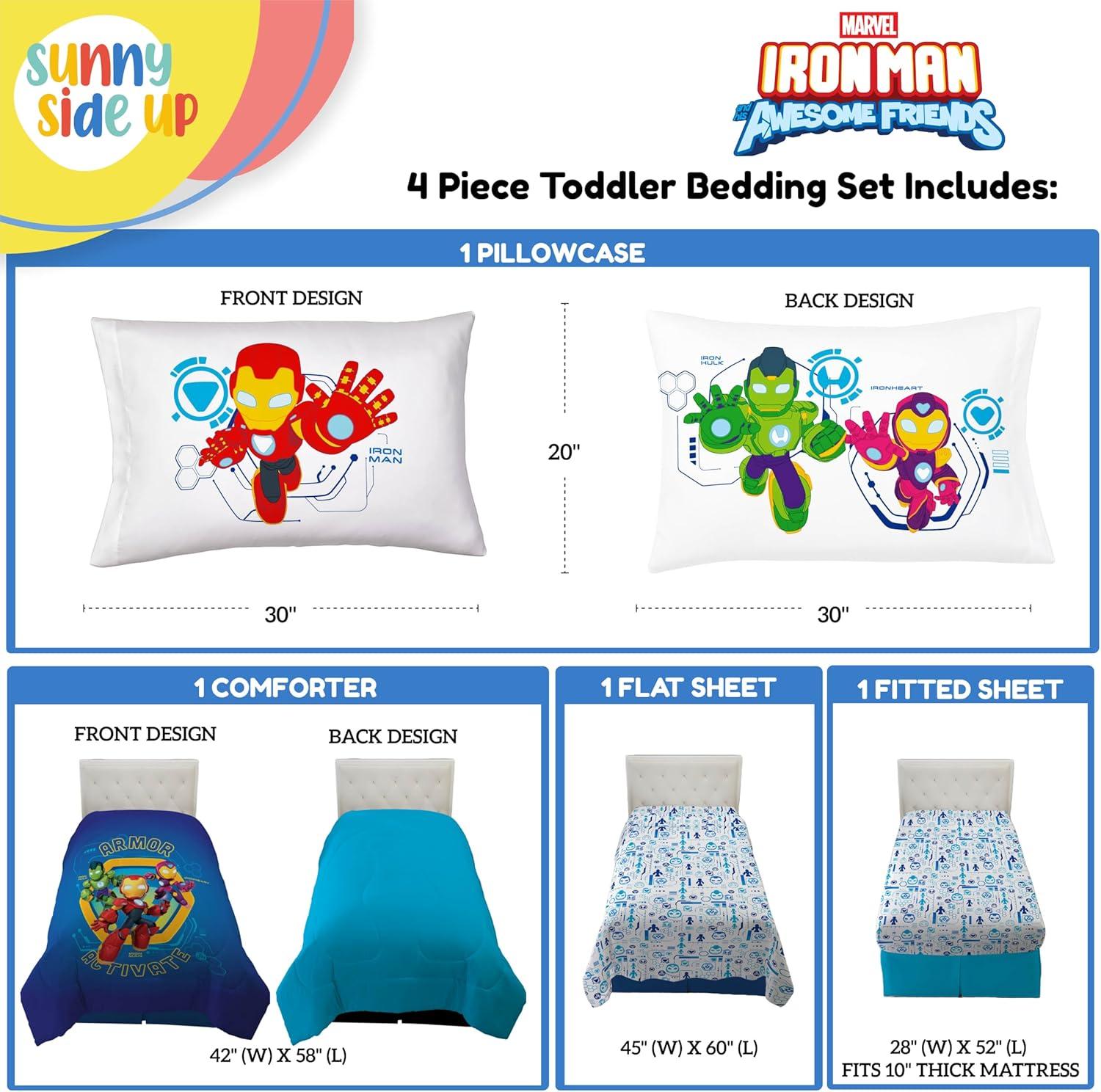 imageSunny Side Up Bluey amp Friends Toddler Comforter Set 4 Piece Preschool Bedding Includes Comforter Sheets amp Pillow Cover Super Soft Microfiber Bed SetBlue Iron Man His Awesome Friends