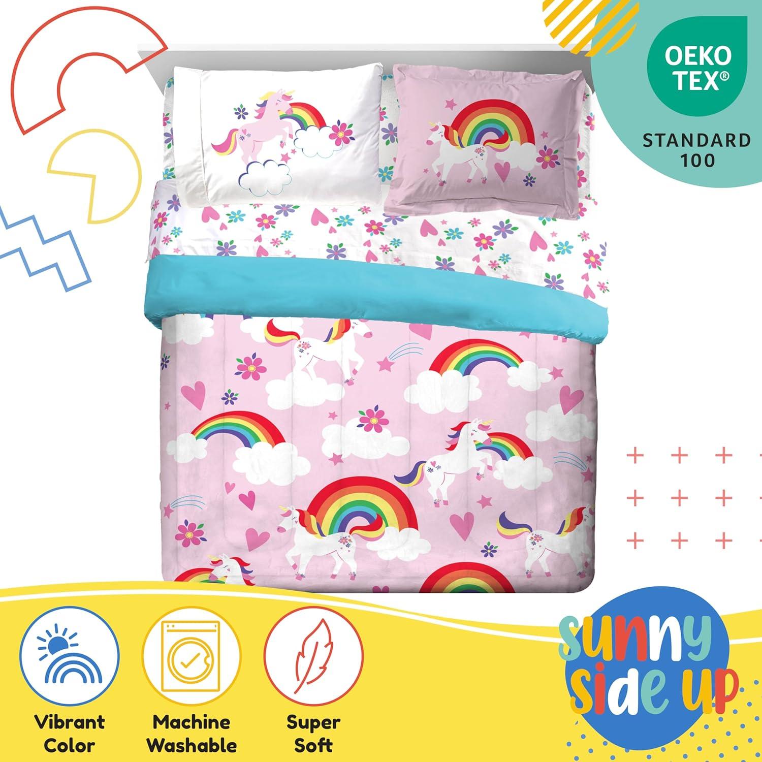 imageSunny Side Up Bluey amp Friends Toddler Comforter Set 4 Piece Preschool Bedding Includes Comforter Sheets amp Pillow Cover Super Soft Microfiber Bed SetPink Rainbow Unicorns