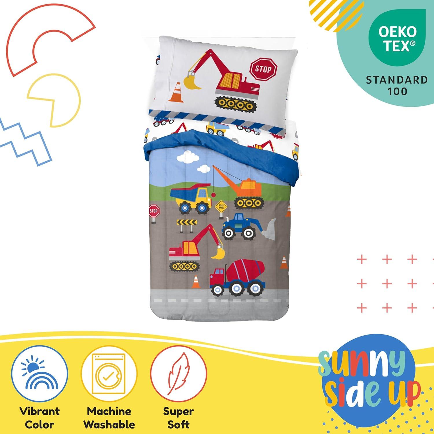 imageSunny Side Up Bluey amp Friends Toddler Comforter Set 4 Piece Preschool Bedding Includes Comforter Sheets amp Pillow Cover Super Soft Microfiber Bed SetMulti Construction Zone
