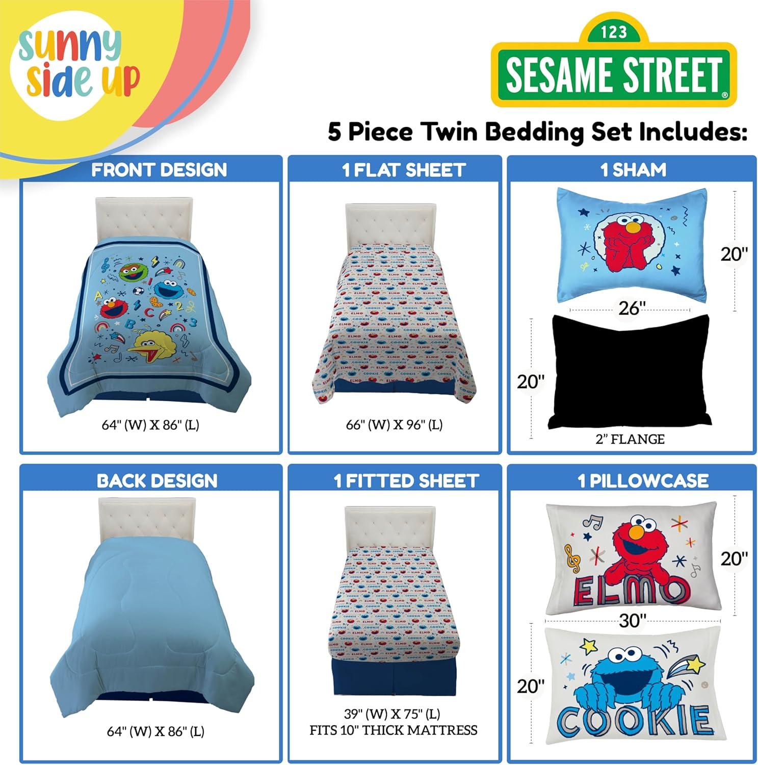 imageSunny Side Up Bluey amp Friends Toddler Comforter Set 4 Piece Preschool Bedding Includes Comforter Sheets amp Pillow Cover Super Soft Microfiber Bed SetBlue Sesame Street