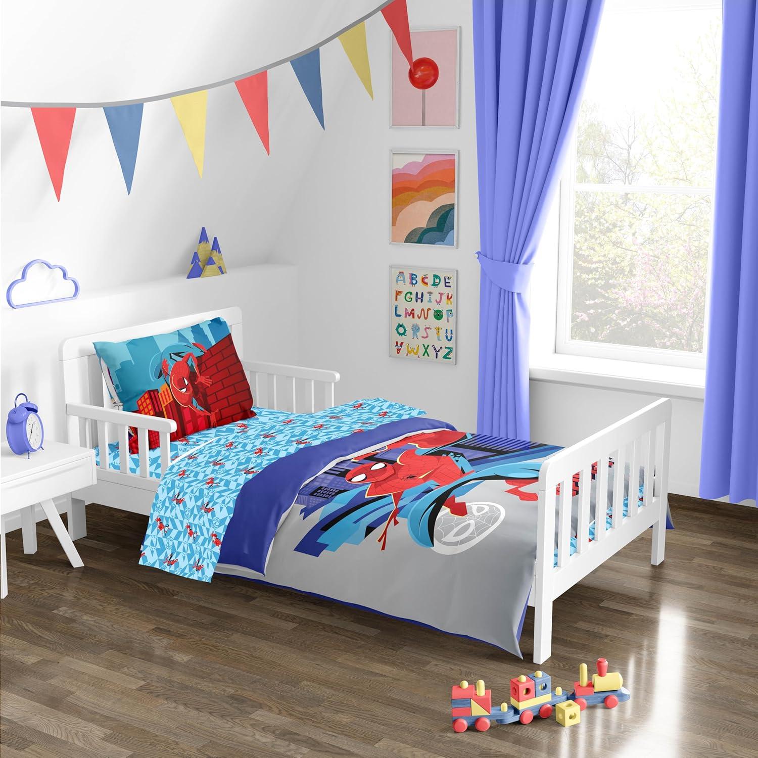 imageSunny Side Up Bluey amp Friends Toddler Comforter Set 4 Piece Preschool Bedding Includes Comforter Sheets amp Pillow Cover Super Soft Microfiber Bed SetGray Spiderman