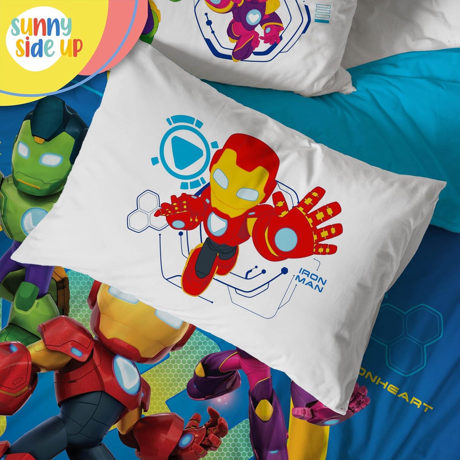 imageSunny Side Up Bluey amp Friends Toddler Comforter Set 4 Piece Preschool Bedding Includes Comforter Sheets amp Pillow Cover Super Soft Microfiber Bed SetBlue Iron Man His Awesome Friends