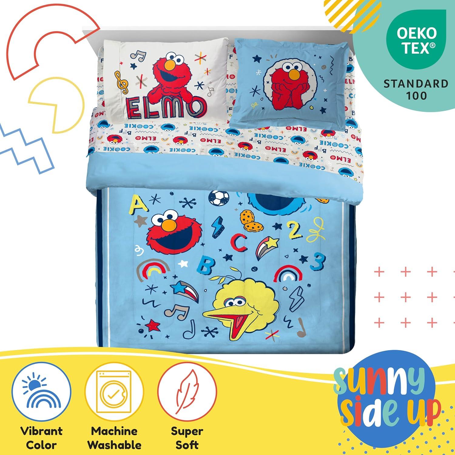imageSunny Side Up Bluey amp Friends Toddler Comforter Set 4 Piece Preschool Bedding Includes Comforter Sheets amp Pillow Cover Super Soft Microfiber Bed SetBlue Sesame Street