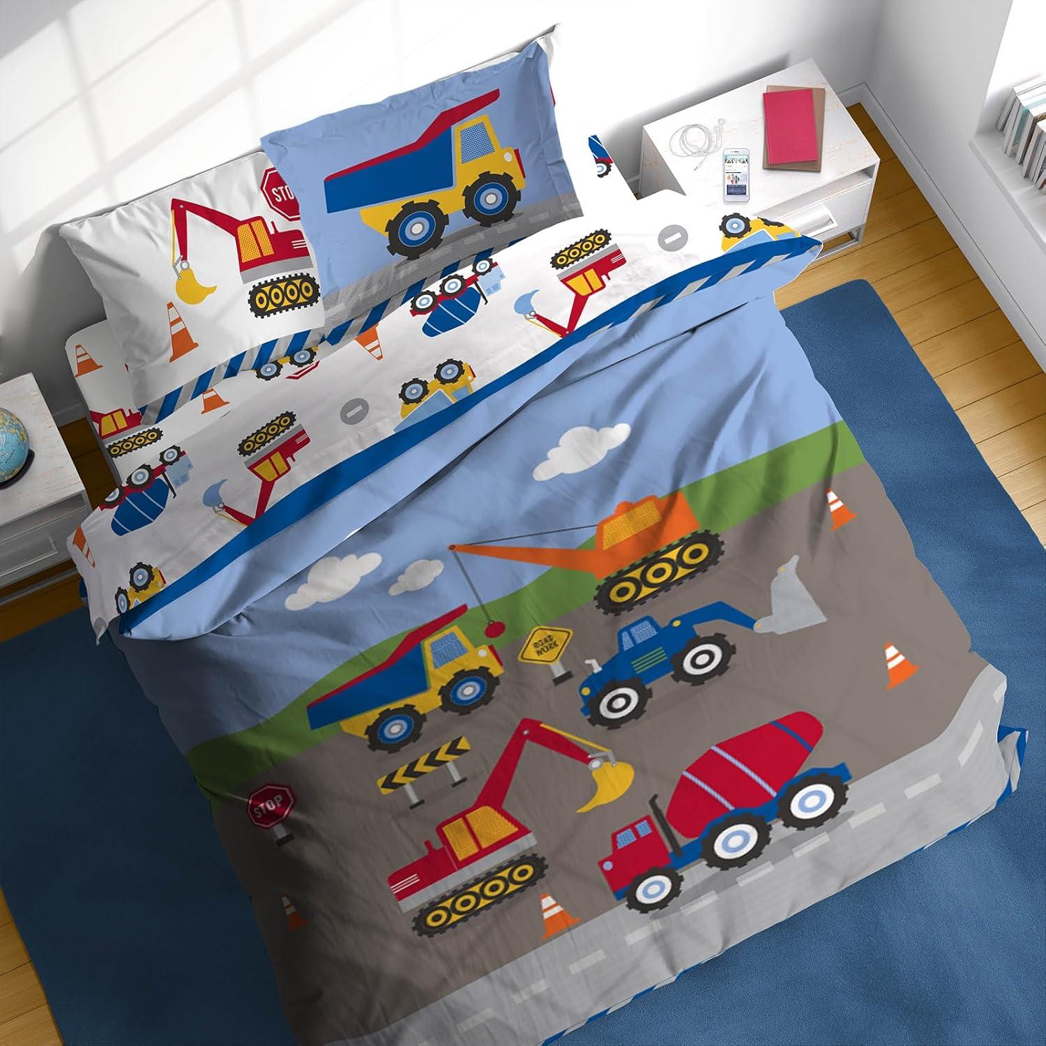 imageSunny Side Up Bluey amp Friends Toddler Comforter Set 4 Piece Preschool Bedding Includes Comforter Sheets amp Pillow Cover Super Soft Microfiber Bed SetMulti Construction Zone
