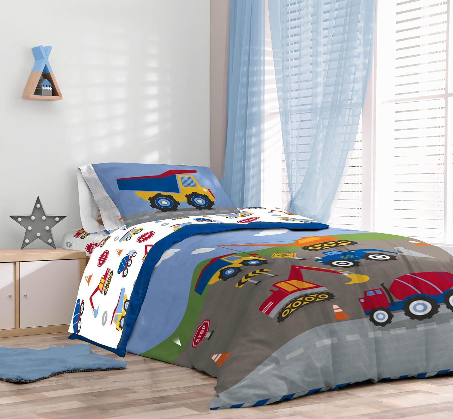 imageSunny Side Up Bluey amp Friends Toddler Comforter Set 4 Piece Preschool Bedding Includes Comforter Sheets amp Pillow Cover Super Soft Microfiber Bed SetMulti Construction Zone