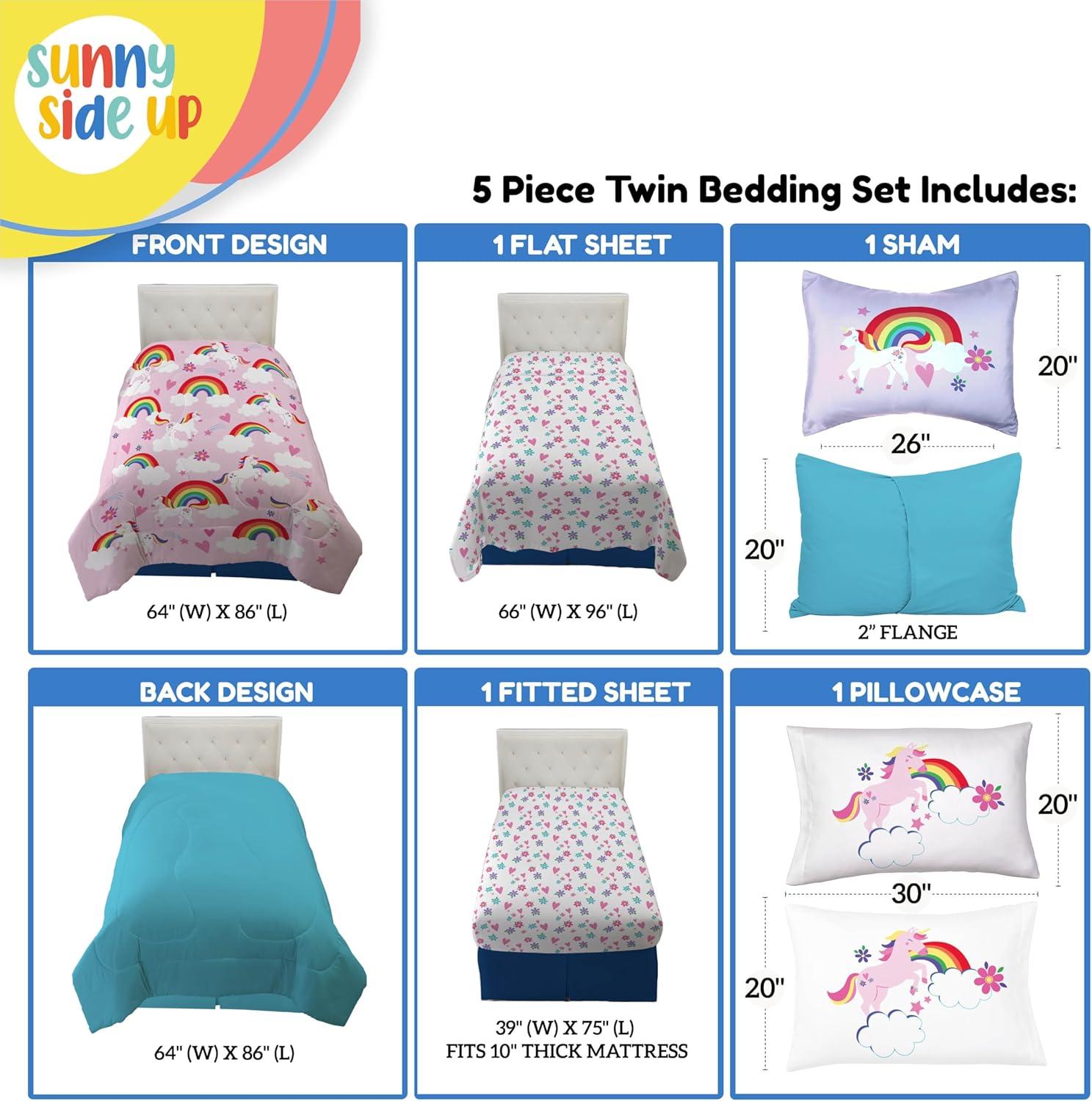 imageSunny Side Up Bluey amp Friends Toddler Comforter Set 4 Piece Preschool Bedding Includes Comforter Sheets amp Pillow Cover Super Soft Microfiber Bed SetPink Rainbow Unicorns