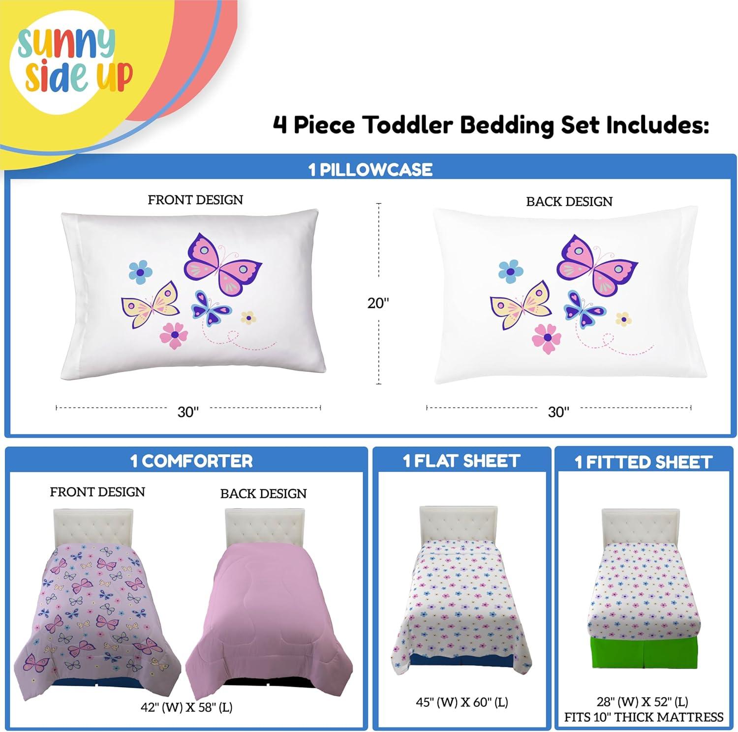 imageSunny Side Up Bluey amp Friends Toddler Comforter Set 4 Piece Preschool Bedding Includes Comforter Sheets amp Pillow Cover Super Soft Microfiber Bed SetPurple Butterfly