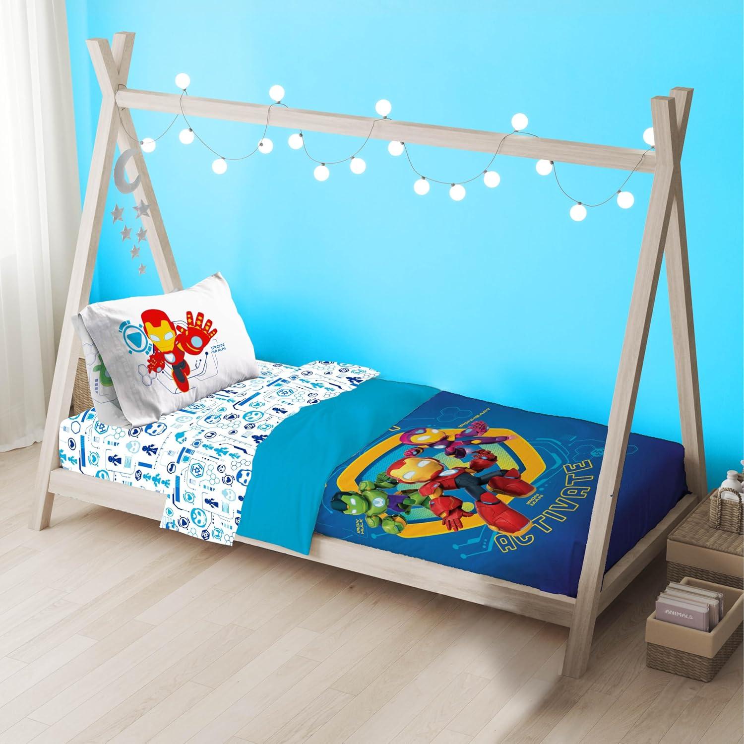 imageSunny Side Up Bluey amp Friends Toddler Comforter Set 4 Piece Preschool Bedding Includes Comforter Sheets amp Pillow Cover Super Soft Microfiber Bed SetBlue Iron Man His Awesome Friends
