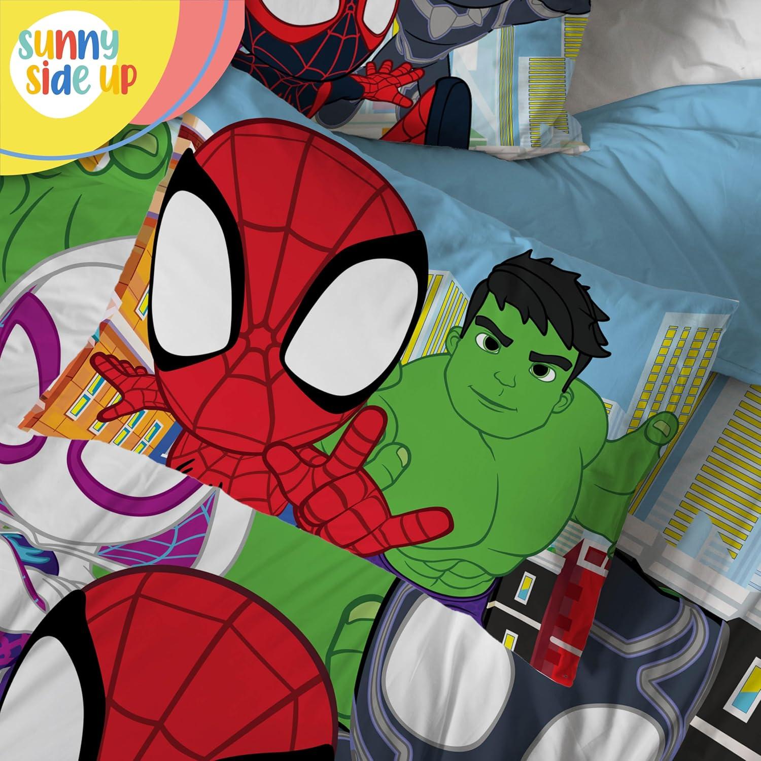 imageSunny Side Up Bluey amp Friends Toddler Comforter Set 4 Piece Preschool Bedding Includes Comforter Sheets amp Pillow Cover Super Soft Microfiber Bed SetMulti Spidey Friends
