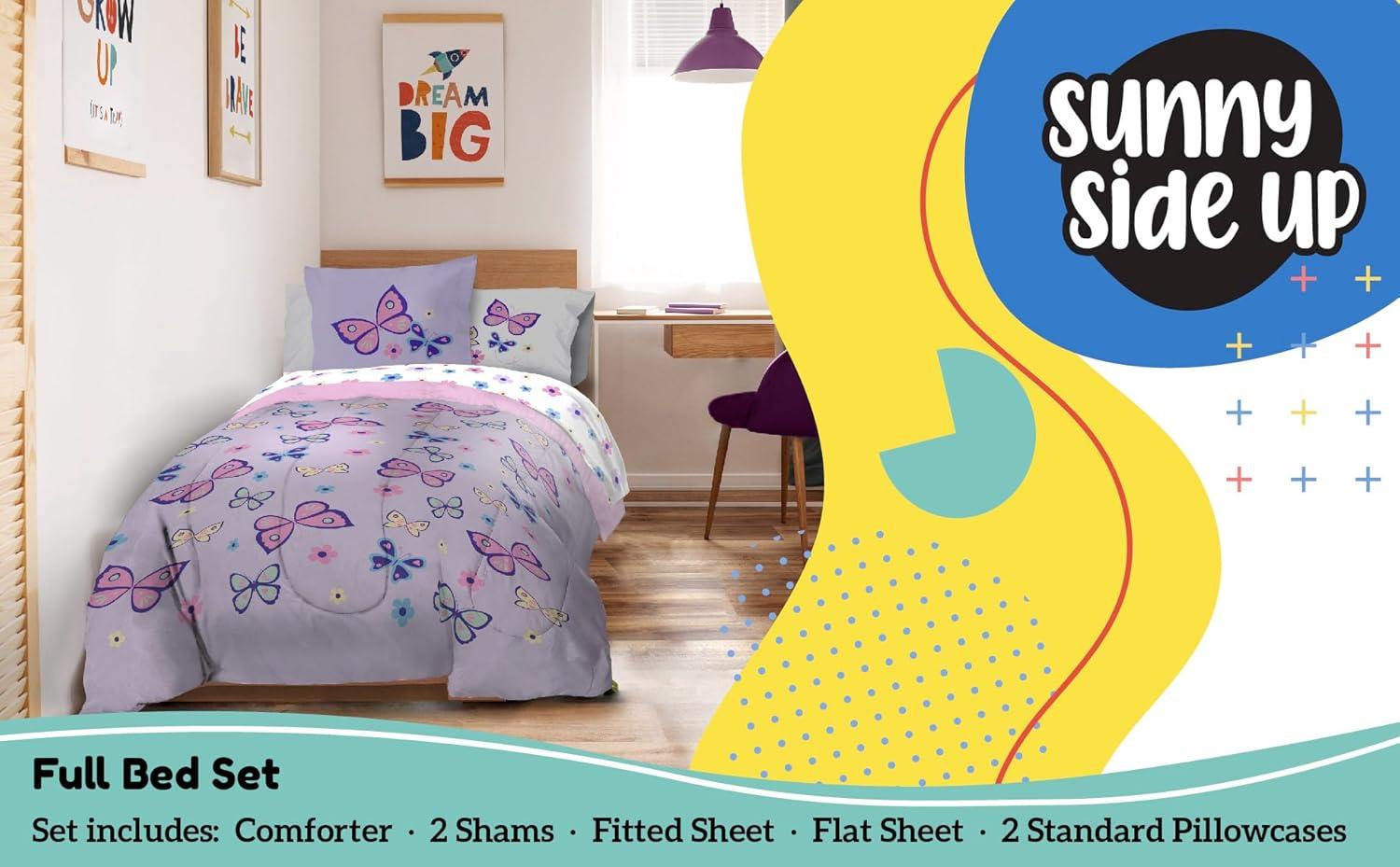 imageSunny Side Up Bluey amp Friends Toddler Comforter Set 4 Piece Preschool Bedding Includes Comforter Sheets amp Pillow Cover Super Soft Microfiber Bed SetPurple Butterfly