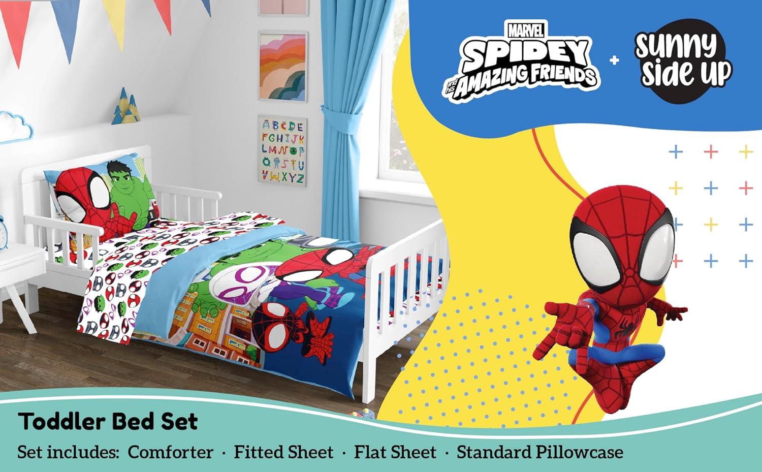 imageSunny Side Up Bluey amp Friends Toddler Comforter Set 4 Piece Preschool Bedding Includes Comforter Sheets amp Pillow Cover Super Soft Microfiber Bed SetMulti Spidey Friends