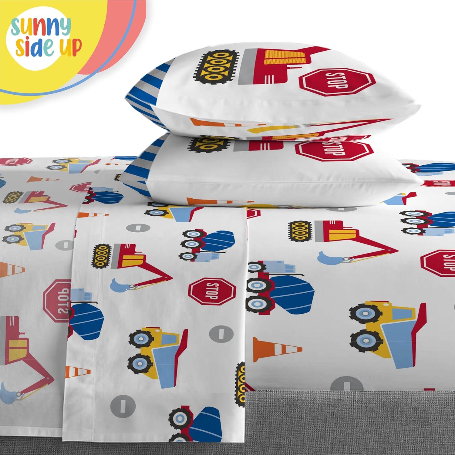 imageSunny Side Up Bluey amp Friends Toddler Comforter Set 4 Piece Preschool Bedding Includes Comforter Sheets amp Pillow Cover Super Soft Microfiber Bed SetMulti Construction Zone