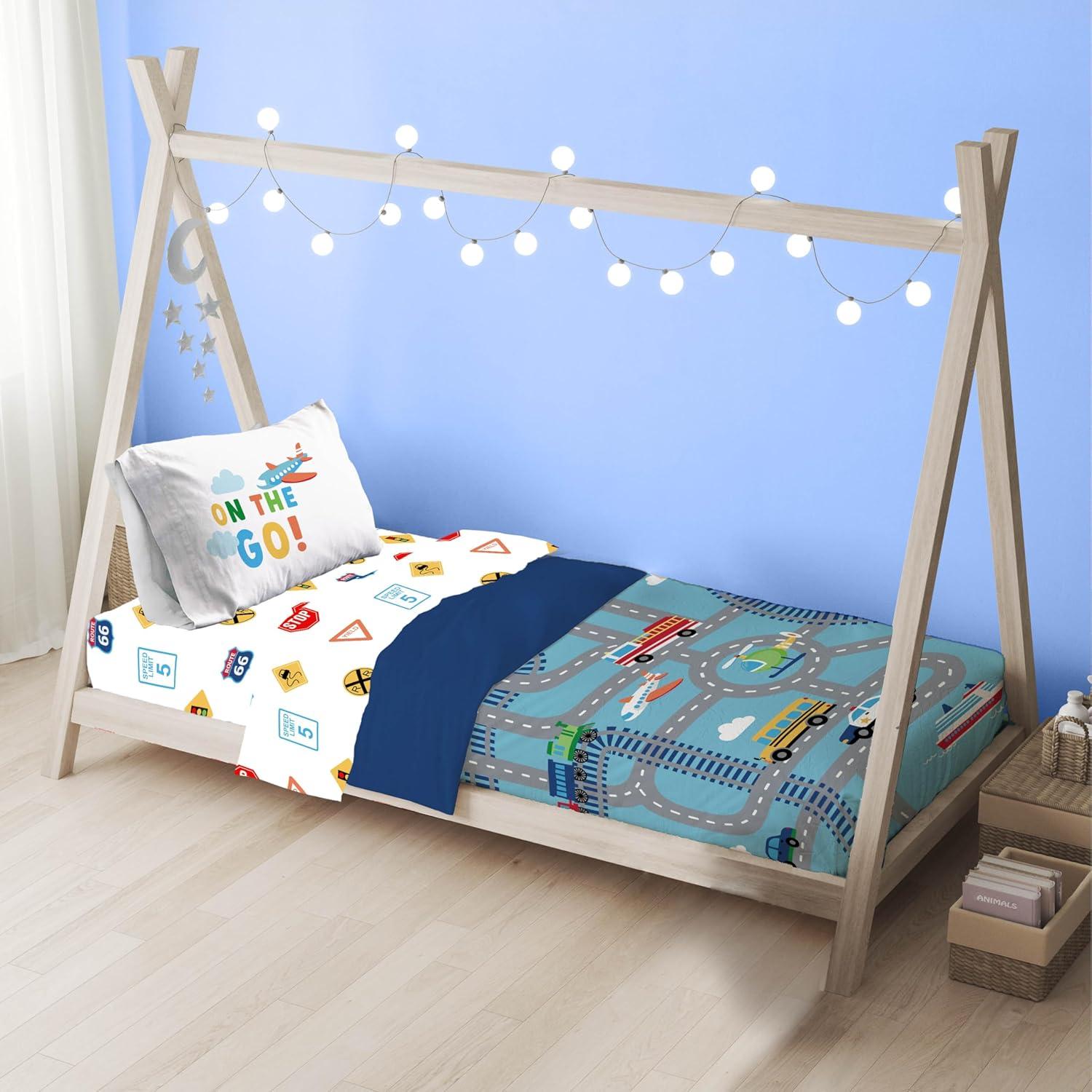 imageSunny Side Up Bluey amp Friends Toddler Comforter Set 4 Piece Preschool Bedding Includes Comforter Sheets amp Pillow Cover Super Soft Microfiber Bed SetBlue on the Go