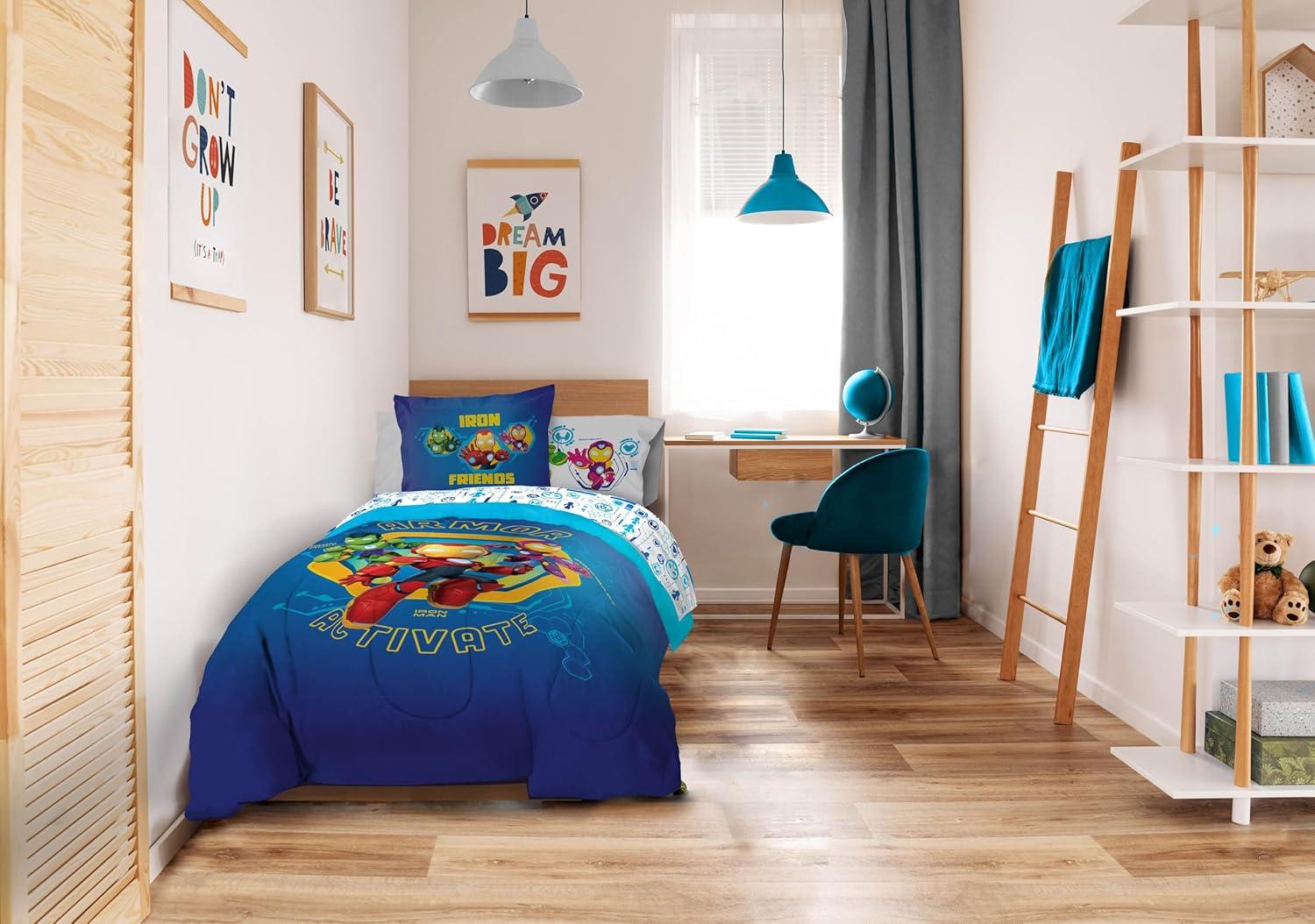 imageSunny Side Up Bluey amp Friends Toddler Comforter Set 4 Piece Preschool Bedding Includes Comforter Sheets amp Pillow Cover Super Soft Microfiber Bed SetBlue Iron Man His Awesome Friends