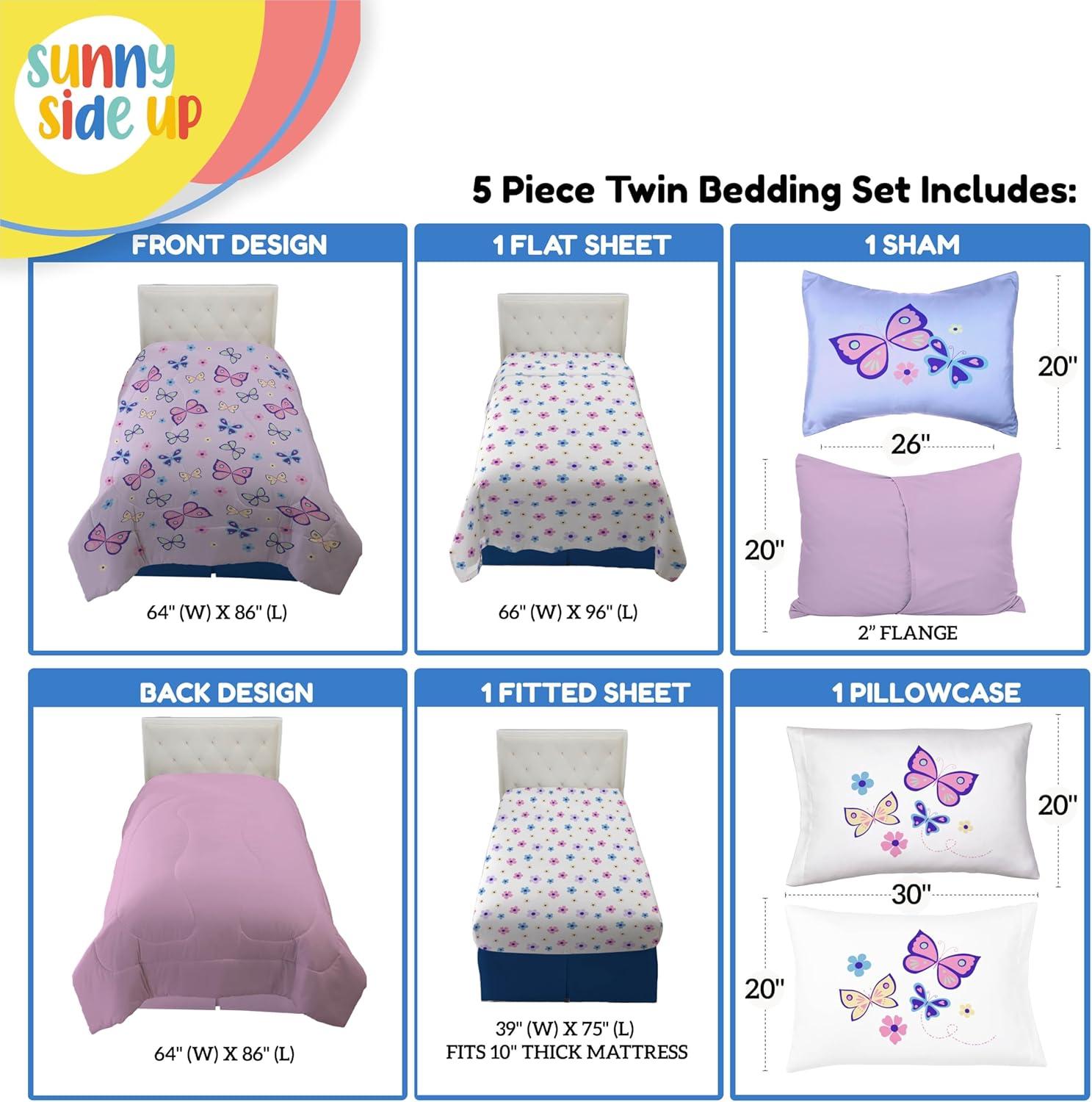 imageSunny Side Up Bluey amp Friends Toddler Comforter Set 4 Piece Preschool Bedding Includes Comforter Sheets amp Pillow Cover Super Soft Microfiber Bed SetPurple Butterfly