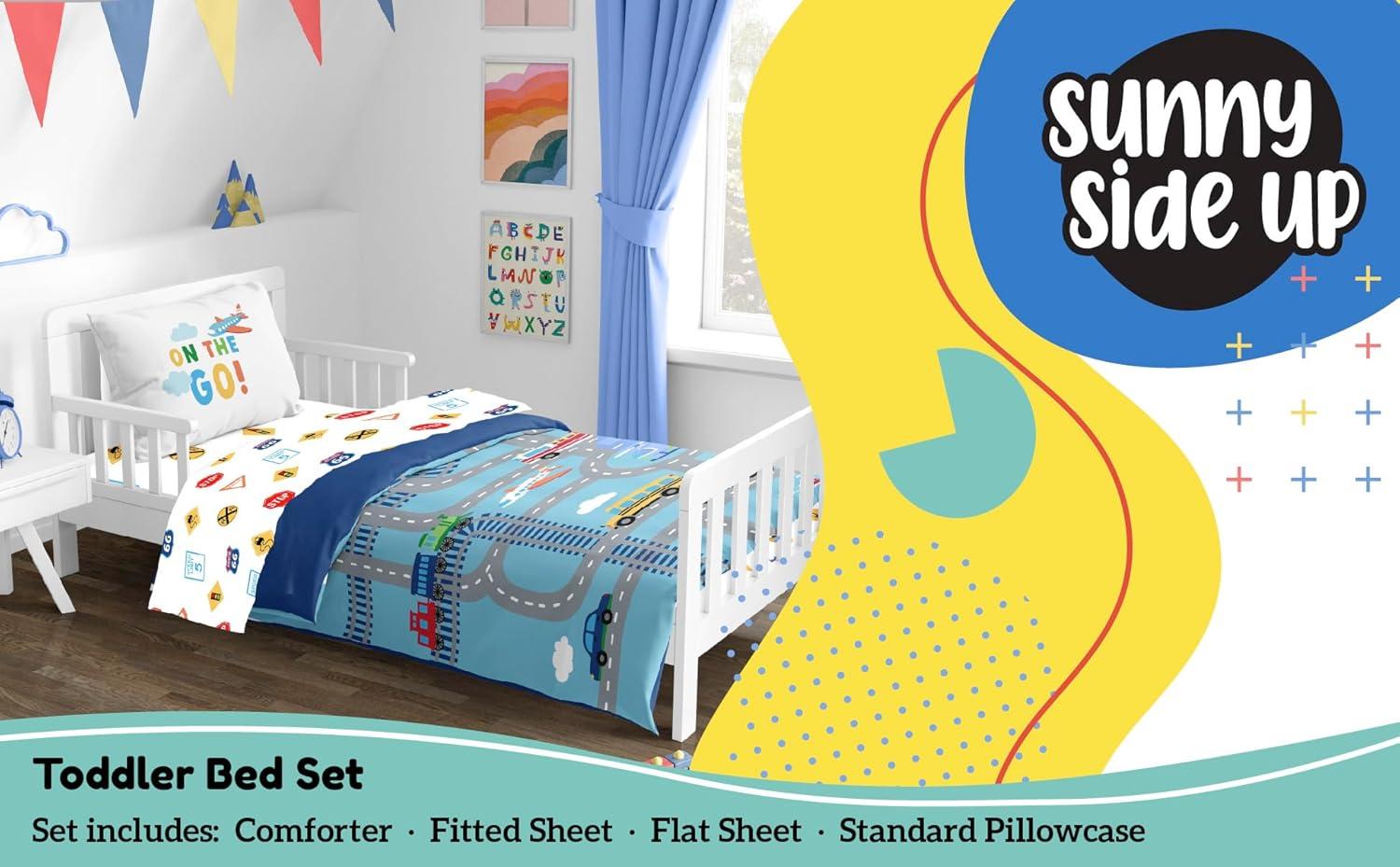 imageSunny Side Up Bluey amp Friends Toddler Comforter Set 4 Piece Preschool Bedding Includes Comforter Sheets amp Pillow Cover Super Soft Microfiber Bed SetBlue on the Go