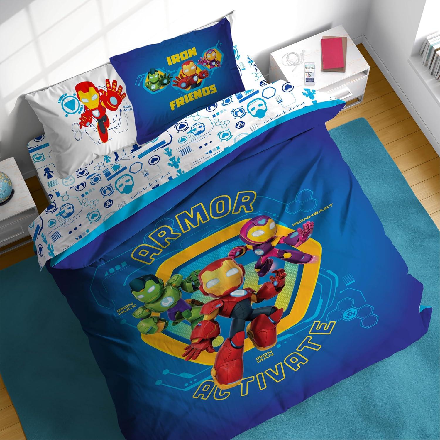 imageSunny Side Up Bluey amp Friends Toddler Comforter Set 4 Piece Preschool Bedding Includes Comforter Sheets amp Pillow Cover Super Soft Microfiber Bed SetBlue Iron Man His Awesome Friends