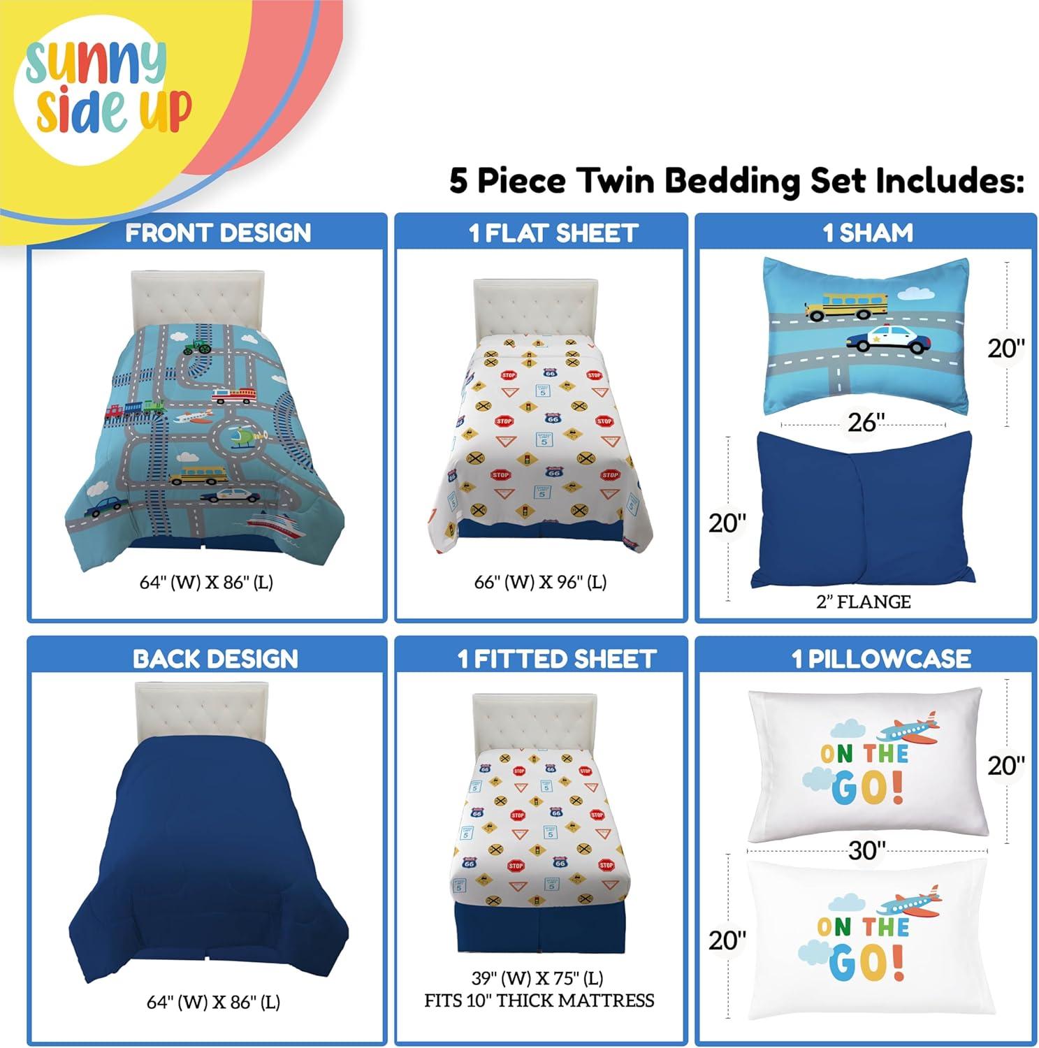 imageSunny Side Up Bluey amp Friends Toddler Comforter Set 4 Piece Preschool Bedding Includes Comforter Sheets amp Pillow Cover Super Soft Microfiber Bed SetBlue on the Go