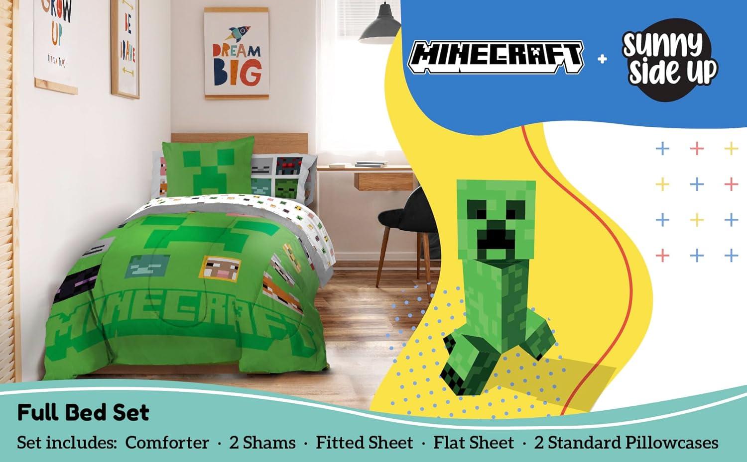 imageSunny Side Up Bluey amp Friends Toddler Comforter Set 4 Piece Preschool Bedding Includes Comforter Sheets amp Pillow Cover Super Soft Microfiber Bed SetGreen Minecraft