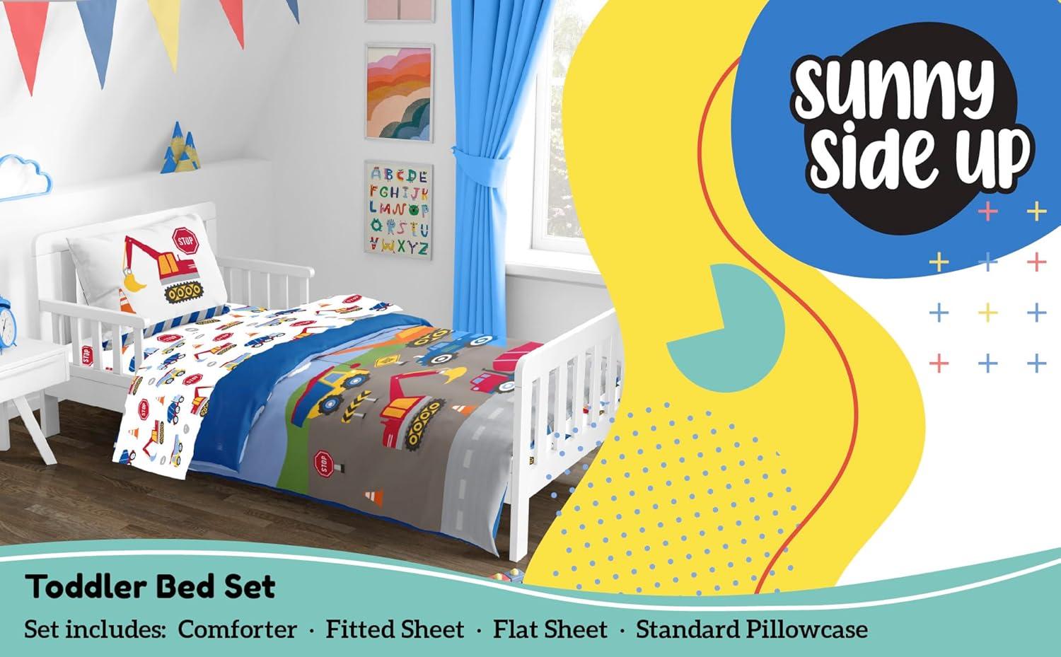 imageSunny Side Up Bluey amp Friends Toddler Comforter Set 4 Piece Preschool Bedding Includes Comforter Sheets amp Pillow Cover Super Soft Microfiber Bed SetMulti Construction Zone