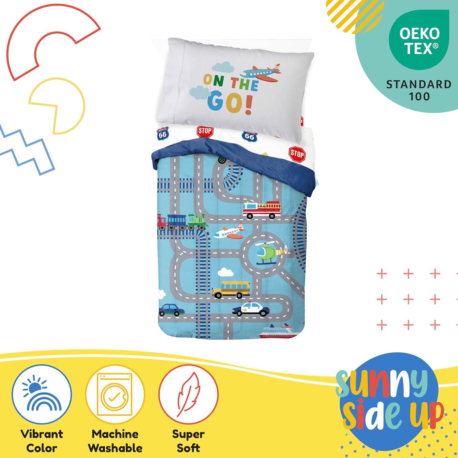 imageSunny Side Up Bluey amp Friends Toddler Comforter Set 4 Piece Preschool Bedding Includes Comforter Sheets amp Pillow Cover Super Soft Microfiber Bed SetBlue on the Go