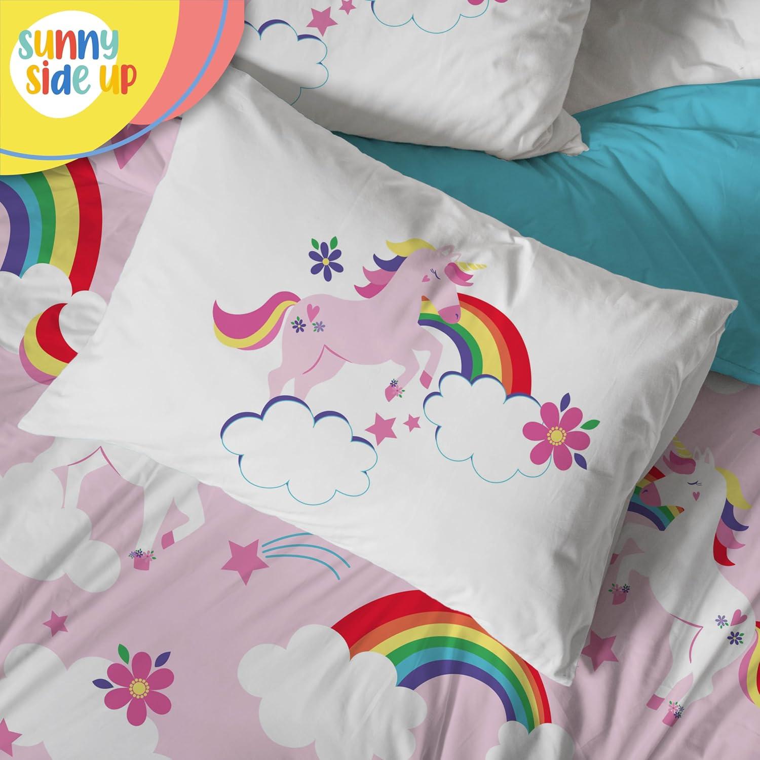 imageSunny Side Up Bluey amp Friends Toddler Comforter Set 4 Piece Preschool Bedding Includes Comforter Sheets amp Pillow Cover Super Soft Microfiber Bed SetPink Rainbow Unicorns