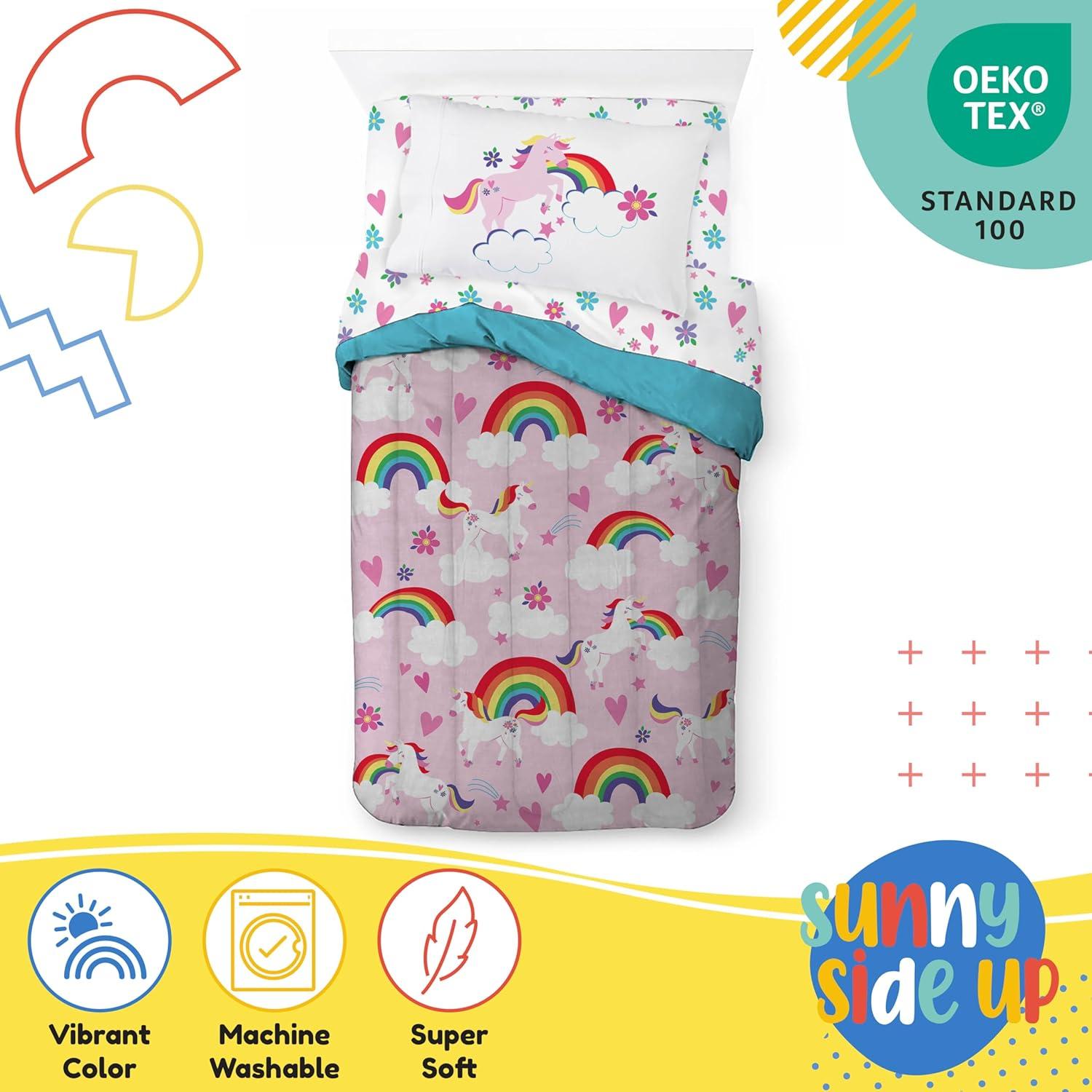 imageSunny Side Up Bluey amp Friends Toddler Comforter Set 4 Piece Preschool Bedding Includes Comforter Sheets amp Pillow Cover Super Soft Microfiber Bed SetPink Rainbow Unicorns