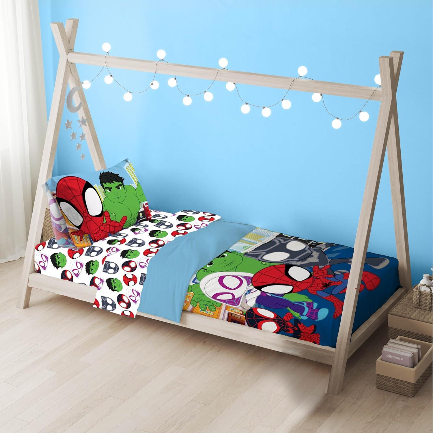 imageSunny Side Up Bluey amp Friends Toddler Comforter Set 4 Piece Preschool Bedding Includes Comforter Sheets amp Pillow Cover Super Soft Microfiber Bed SetMulti Spidey Friends