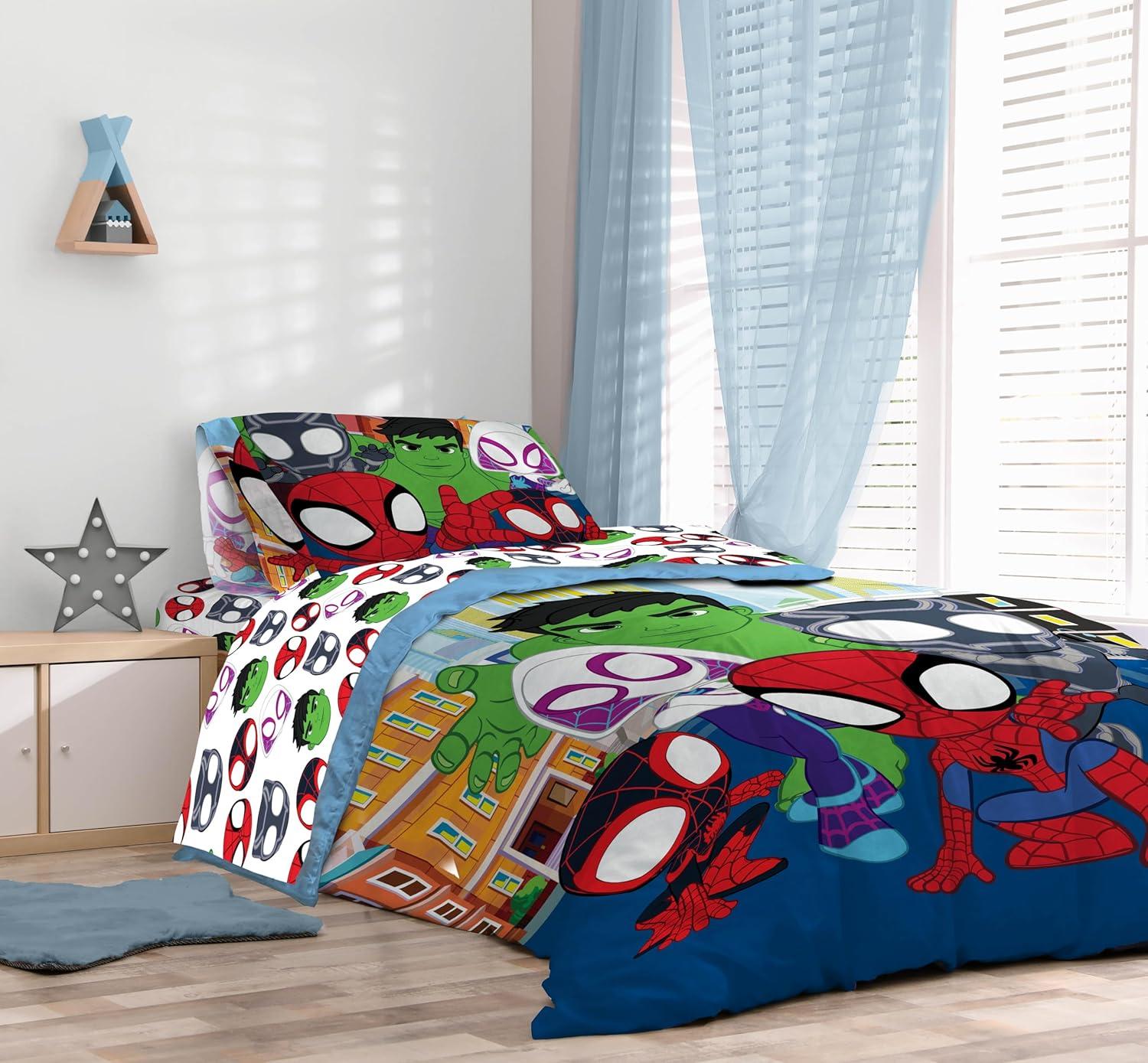 imageSunny Side Up Bluey amp Friends Toddler Comforter Set 4 Piece Preschool Bedding Includes Comforter Sheets amp Pillow Cover Super Soft Microfiber Bed SetMulti Spidey Friends