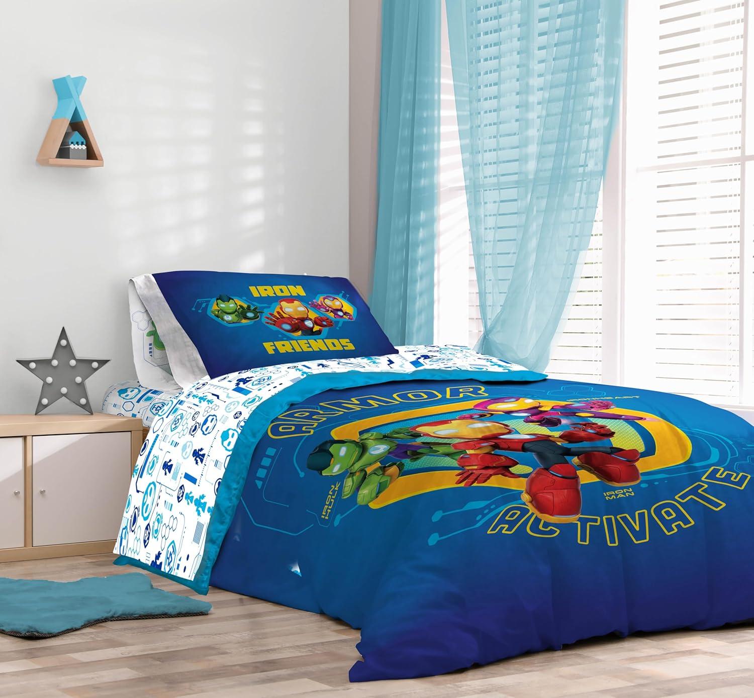 imageSunny Side Up Bluey amp Friends Toddler Comforter Set 4 Piece Preschool Bedding Includes Comforter Sheets amp Pillow Cover Super Soft Microfiber Bed SetBlue Iron Man His Awesome Friends