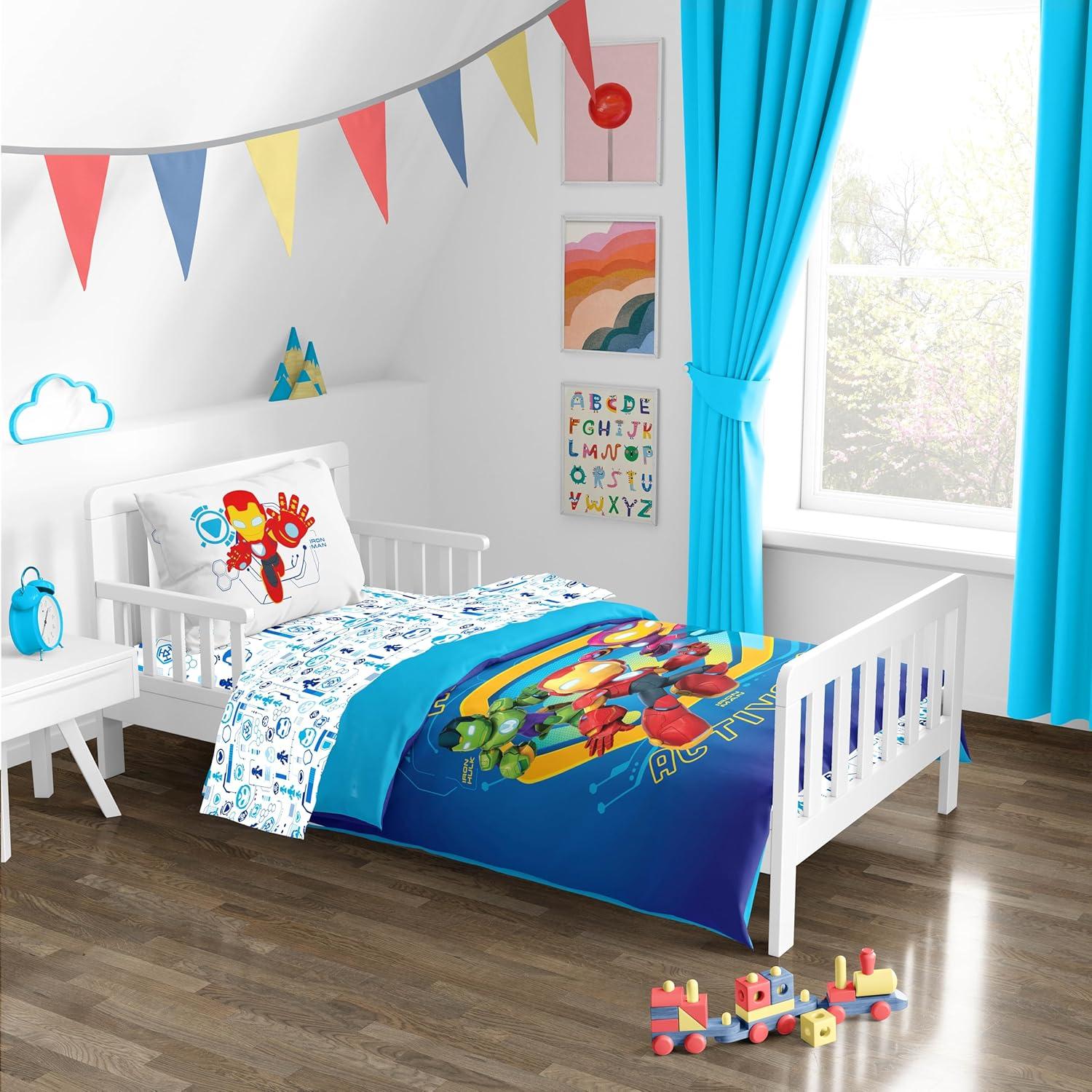 imageSunny Side Up Bluey amp Friends Toddler Comforter Set 4 Piece Preschool Bedding Includes Comforter Sheets amp Pillow Cover Super Soft Microfiber Bed SetBlue Iron Man His Awesome Friends