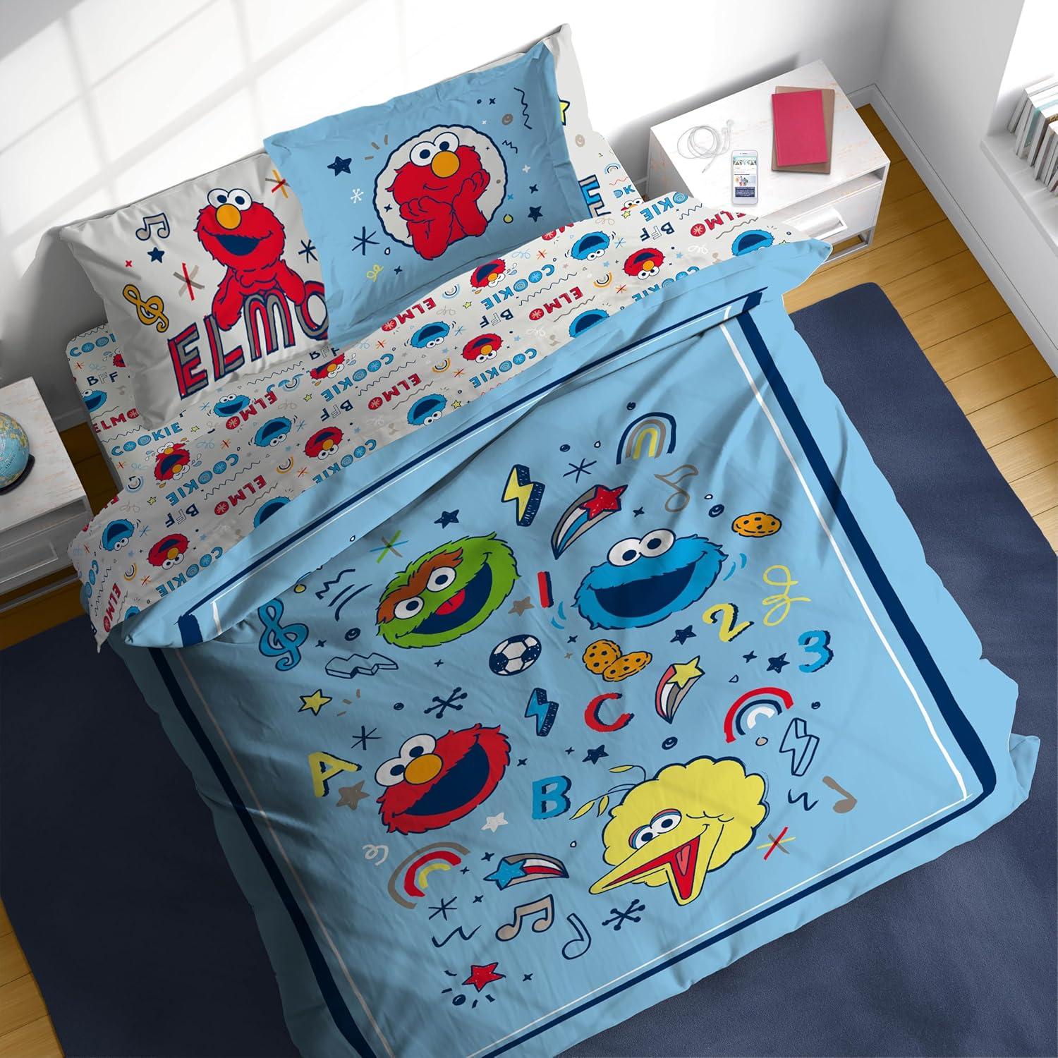 imageSunny Side Up Bluey amp Friends Toddler Comforter Set 4 Piece Preschool Bedding Includes Comforter Sheets amp Pillow Cover Super Soft Microfiber Bed SetBlue Sesame Street