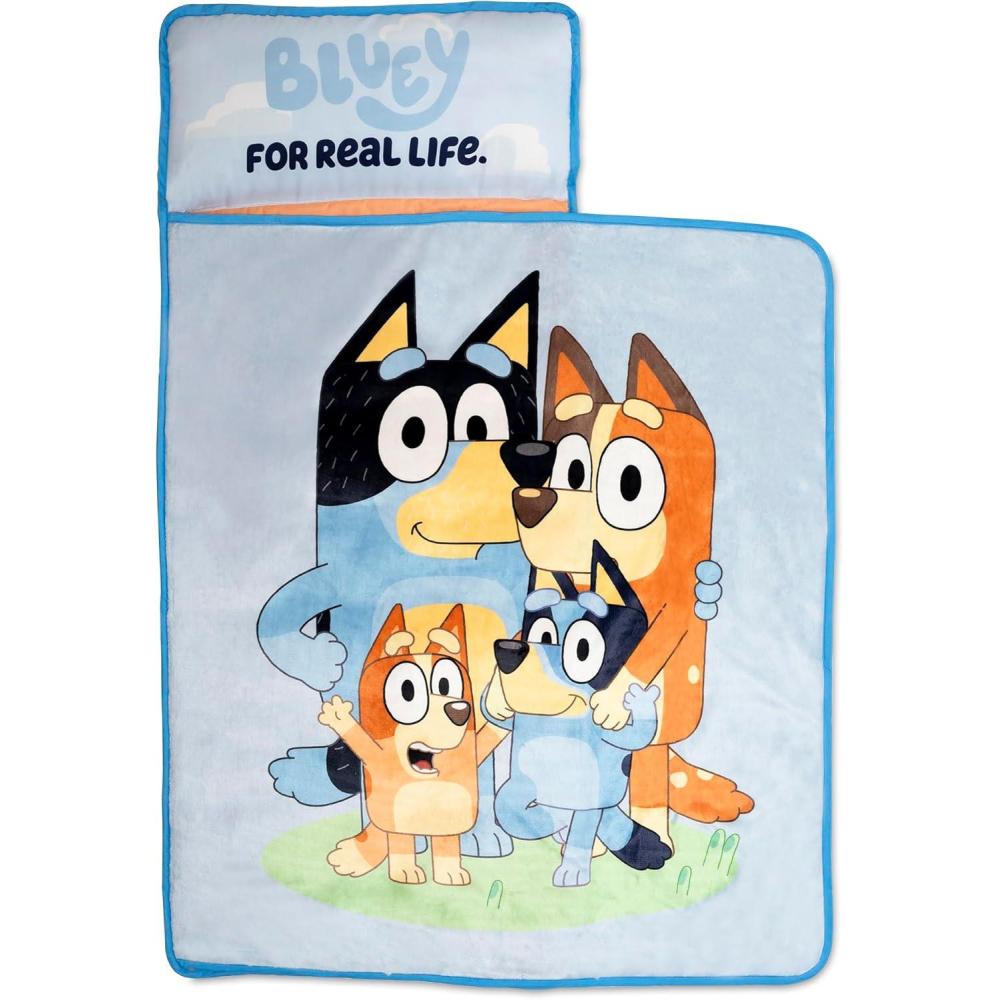 imageBluey Kids NapMat Set Includes Pillow and Plush Blanket Great for Boys or Girls Napping During Daycare or Preschool Fits Toddlers and Young ChildrenToddler