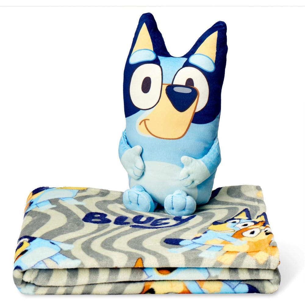 imageBluey Throw amp Plush Hugger Set 50x60 Silk Touch Blanket with 3D Character Pillow  Soft Cozy Blanket for Kids and ToddlersBluey Fun