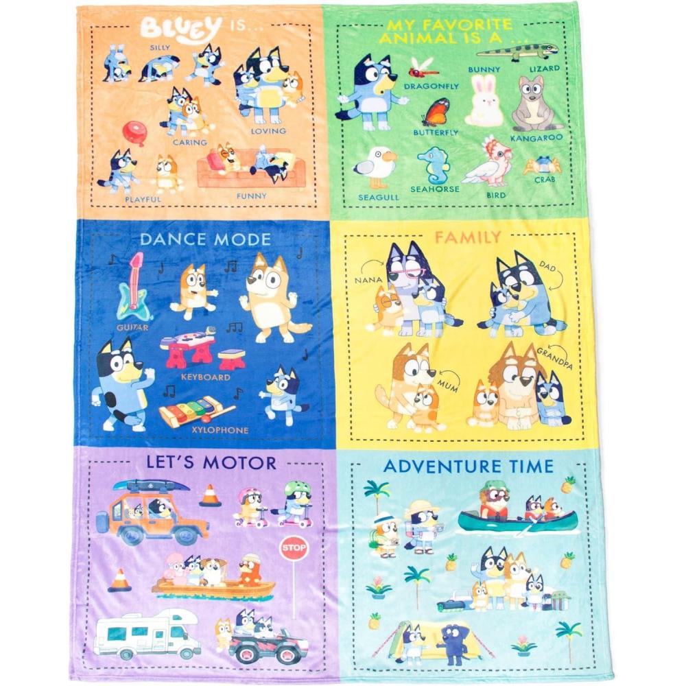 imageJay Franco Bluey Early Education Learning Blanket Measures 60 x 90 Inches Super Soft Plush Teaching Blanket for Children Music Vehicles amp Animals Kids BeddingMulti Bluey
