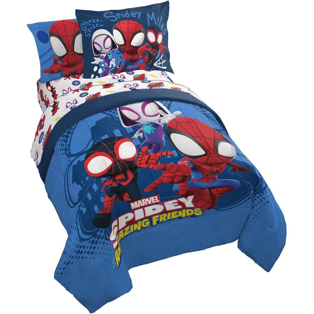 imageJay Franco Bluey amp Bingo 5 Piece Twin Size Bed Set  Includes Comforter amp Sheet Set  Super Soft Kids Bedding Fade Resistant Microfiber Official Bluey ProductBlue  Spidey  Friends