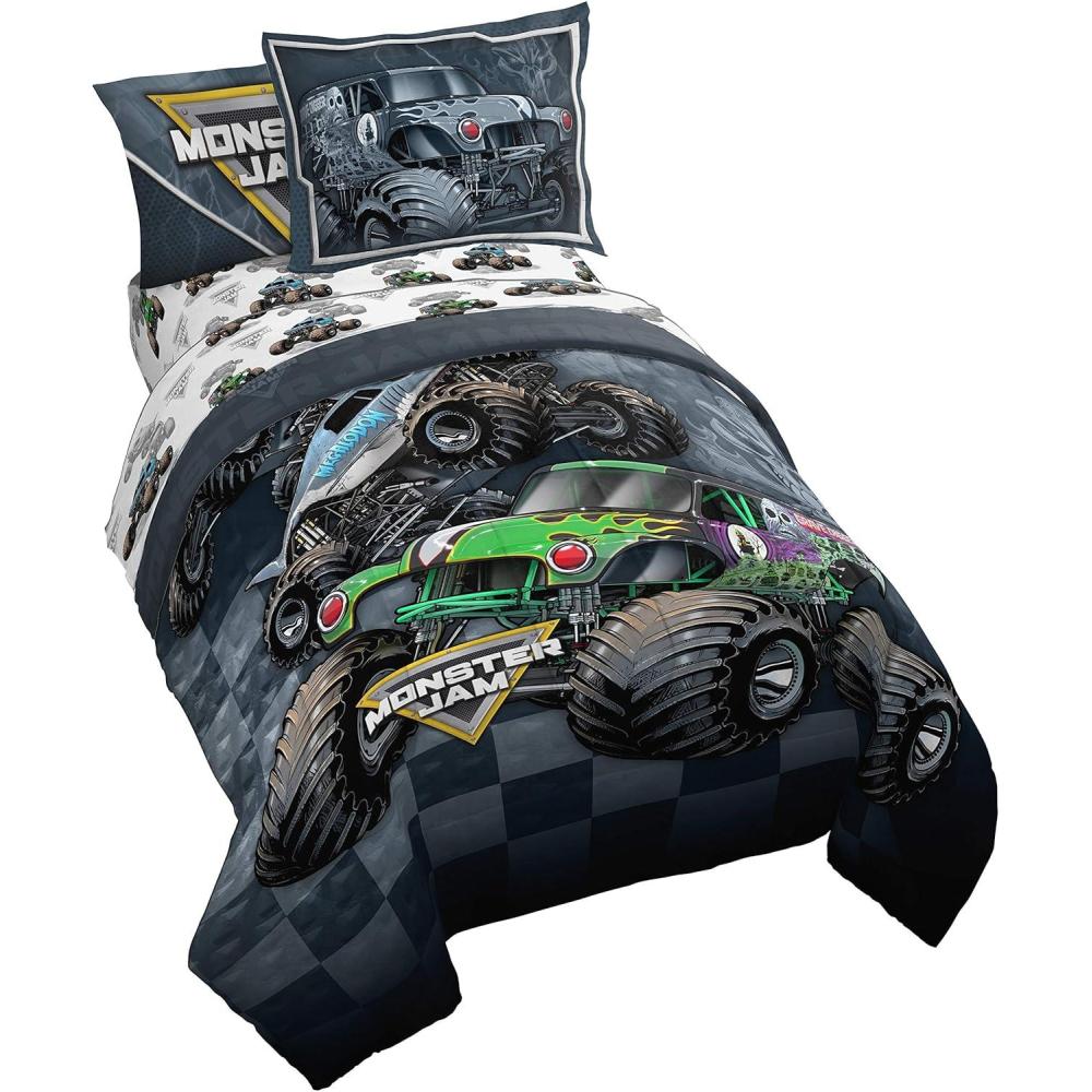 imageJay Franco Bluey amp Bingo 5 Piece Twin Size Bed Set  Includes Comforter amp Sheet Set  Super Soft Kids Bedding Fade Resistant Microfiber Official Bluey ProductMulti  Monster Jam